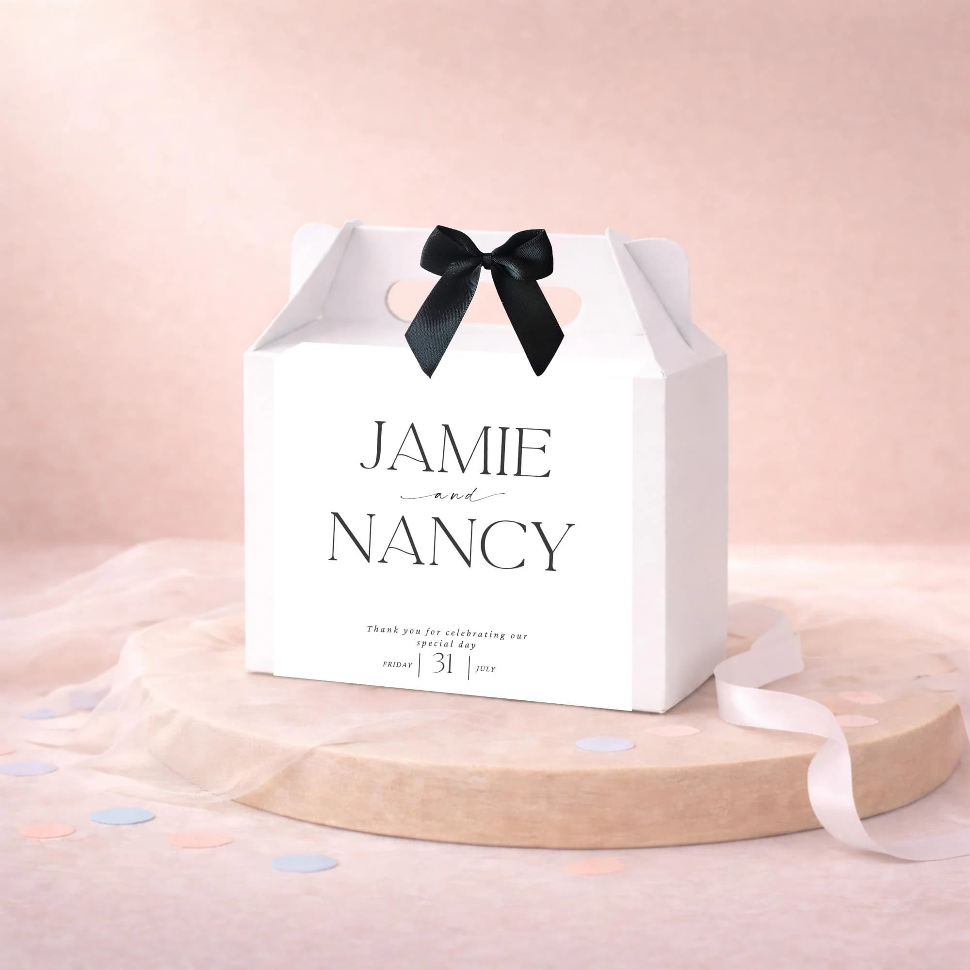 Personalised Wedding Gift Box | Place Name Box with Ribbon Bow | Luxury Card Wedding Table Favour | 31 Ribbon Colours UK