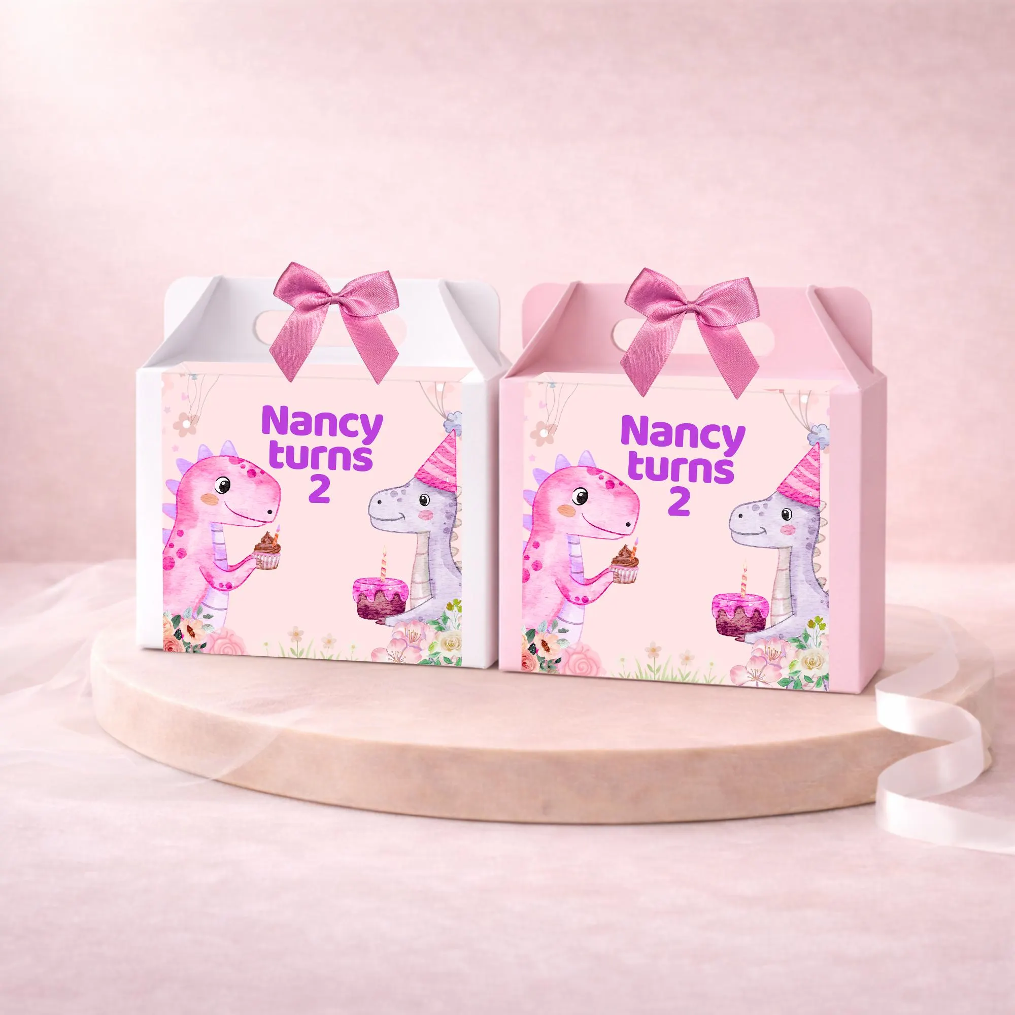 Pastel Dinosaur Birthday Box | Personalised Girls Party Favor, Pink Theme UK - image 3