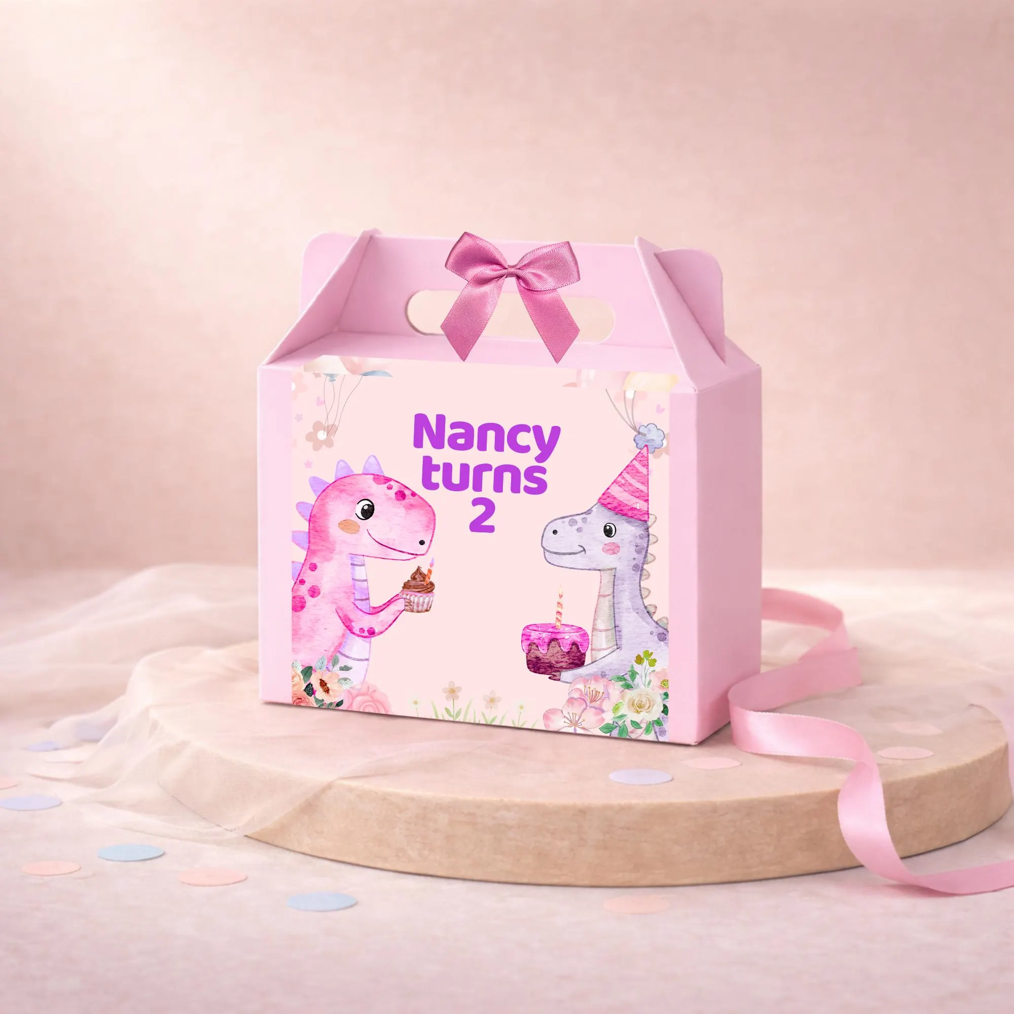 Pastel Dinosaur Birthday Box | Personalised Girls Party Favor, Pink Theme UK
