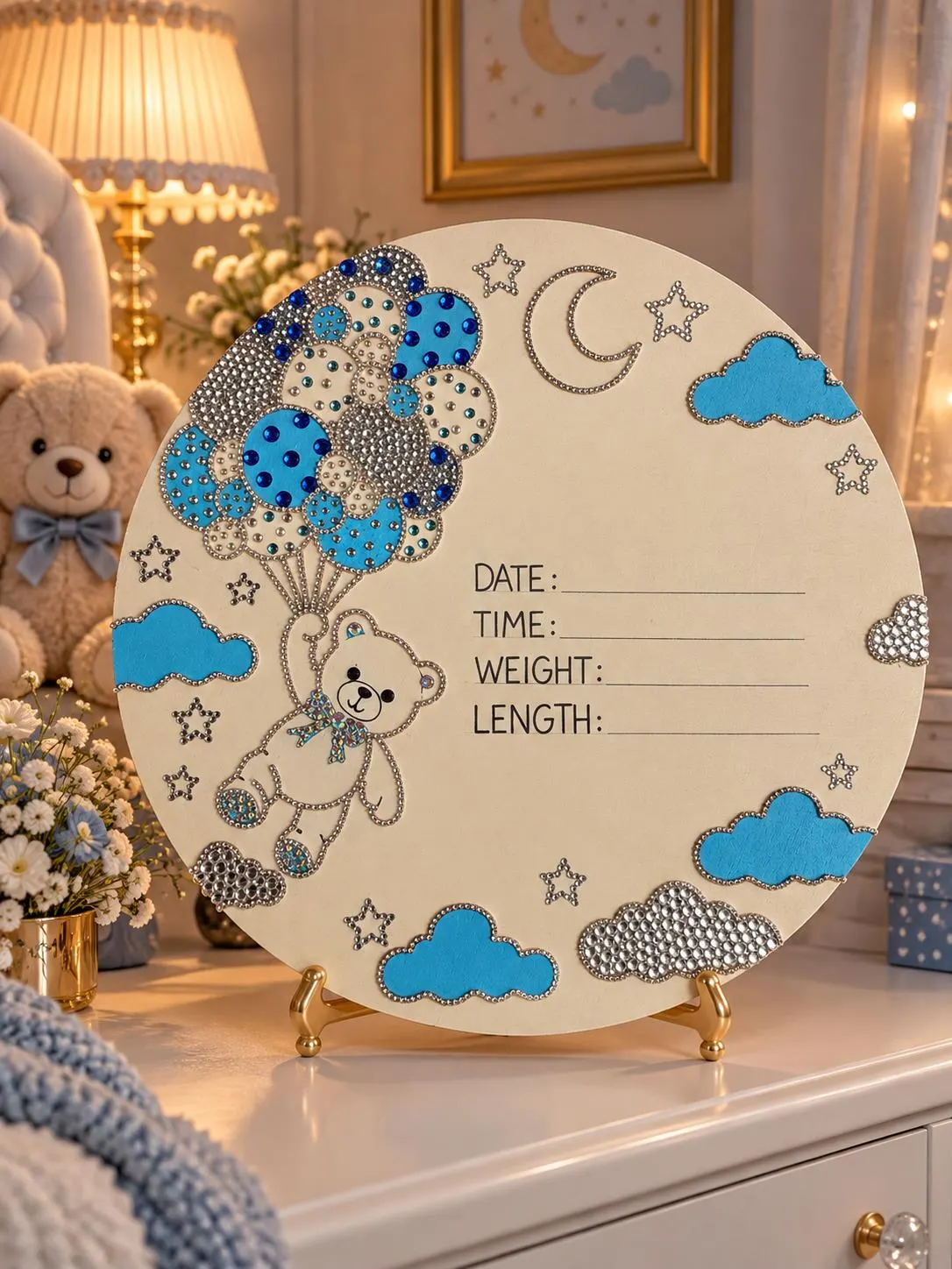 Personalized Baby Name & Birth Stats Sign, Handmade Rhinestone Nursery Decor, Baby Keepsake - image 3