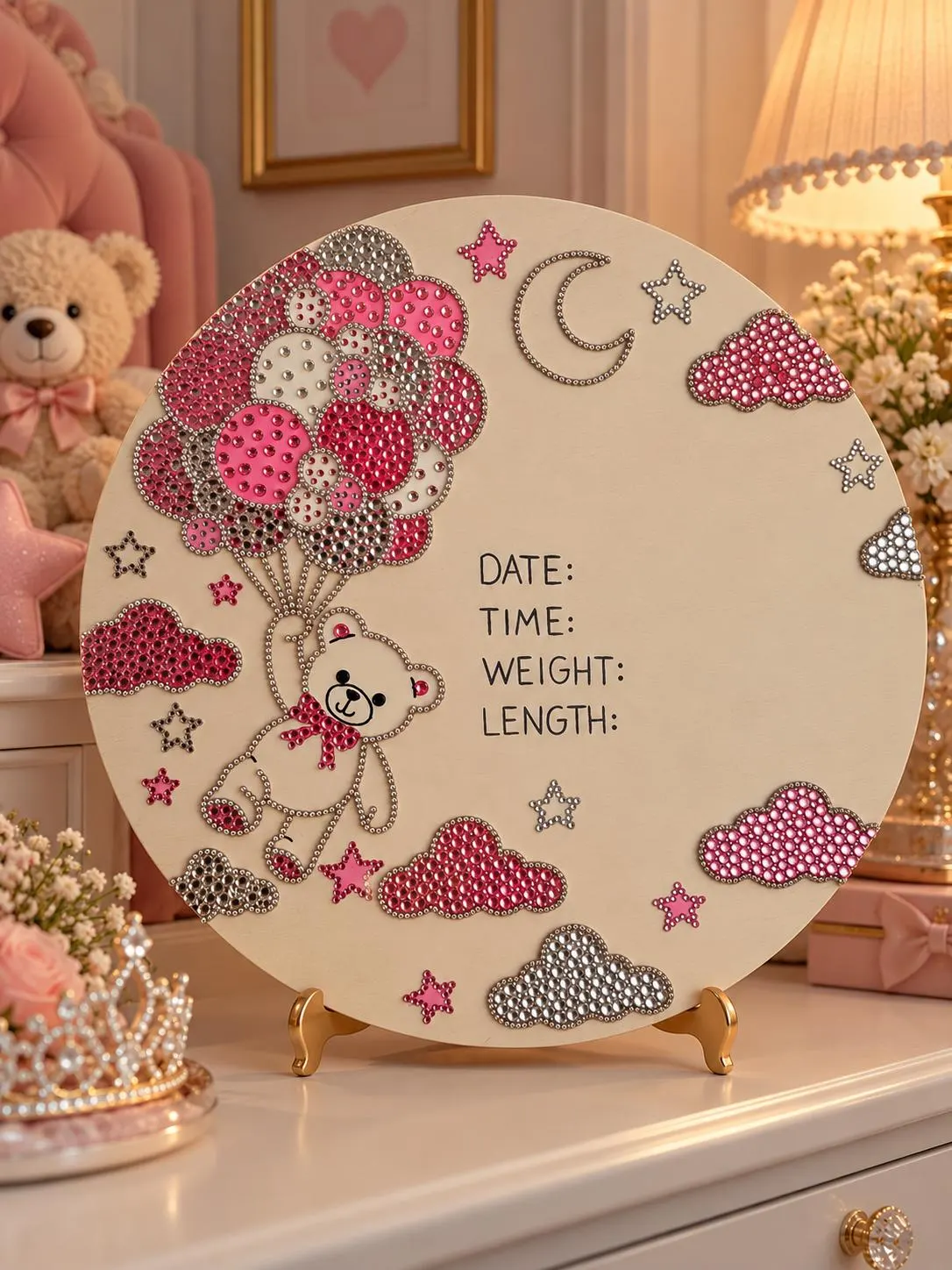 Personalized Baby Name & Birth Stats Sign, Handmade Rhinestone Nursery Decor, Baby Keepsake