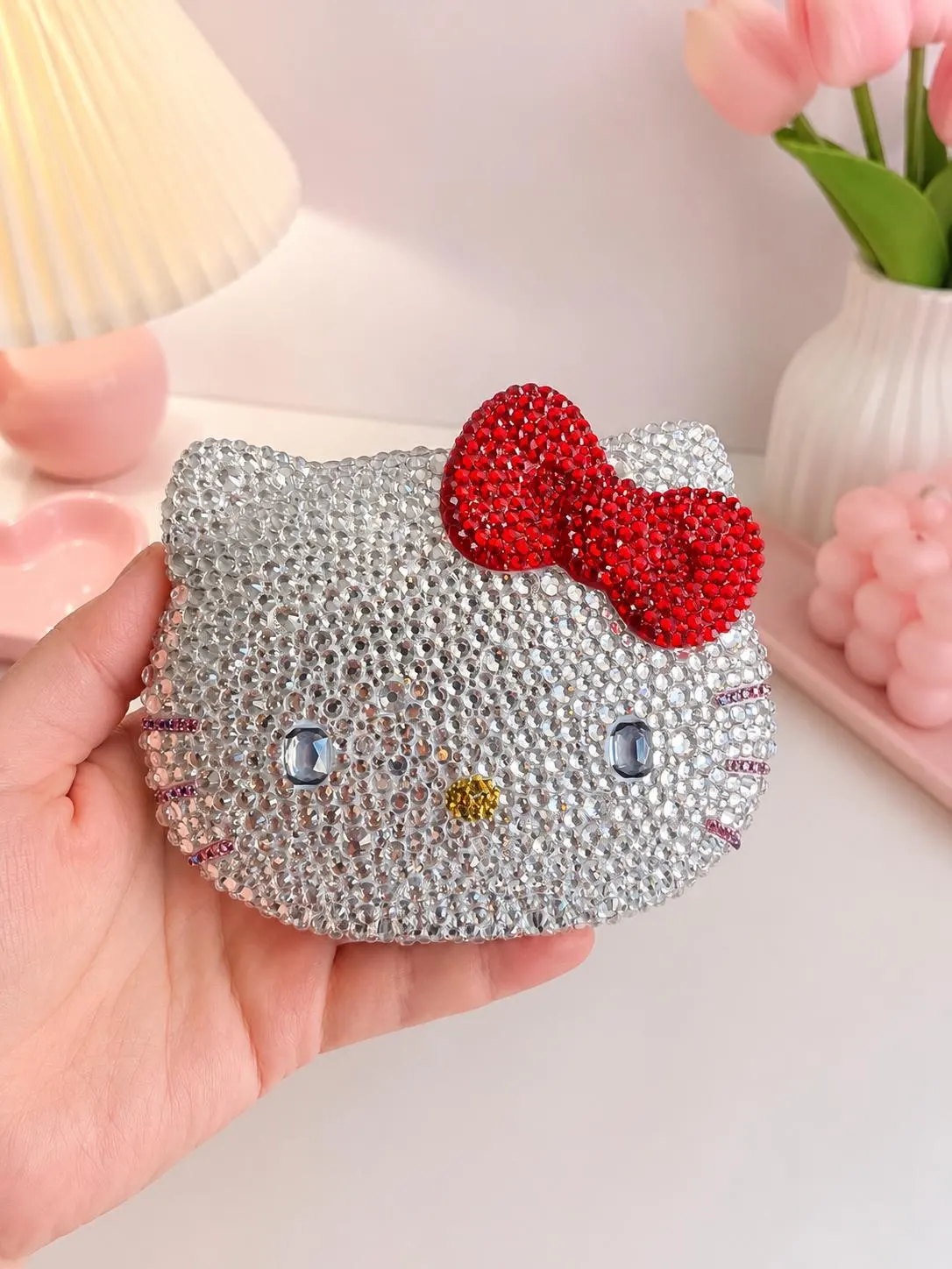 Hello Kitty Rhinestone Mirror – Full Crystal Compact Mirror, Sparkly Cute Makeup Mirror, Glam Gift - image 3