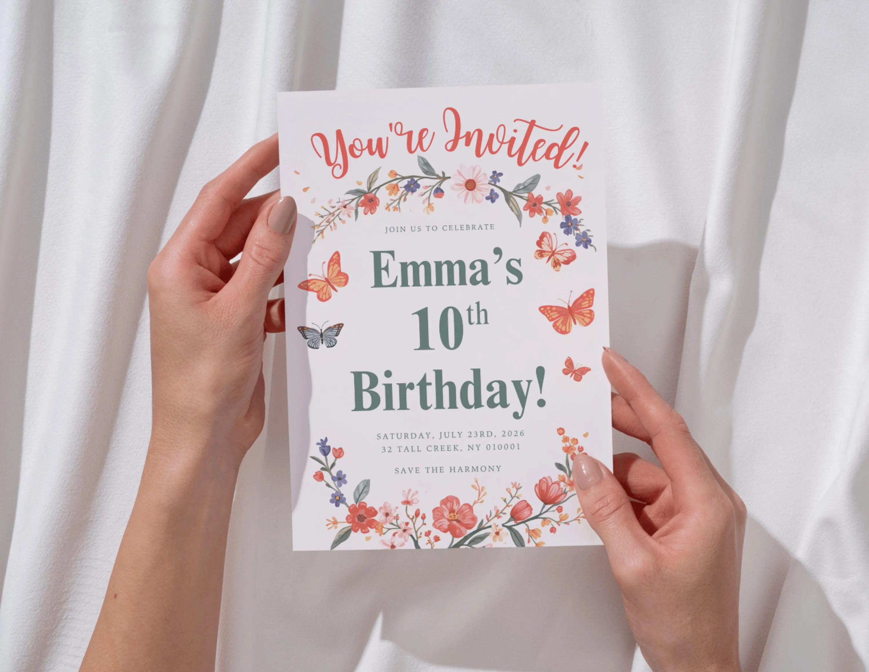 Butterfly Floral 10th Birthday Invitation | Editable Garden Party Invite (Digital Download)