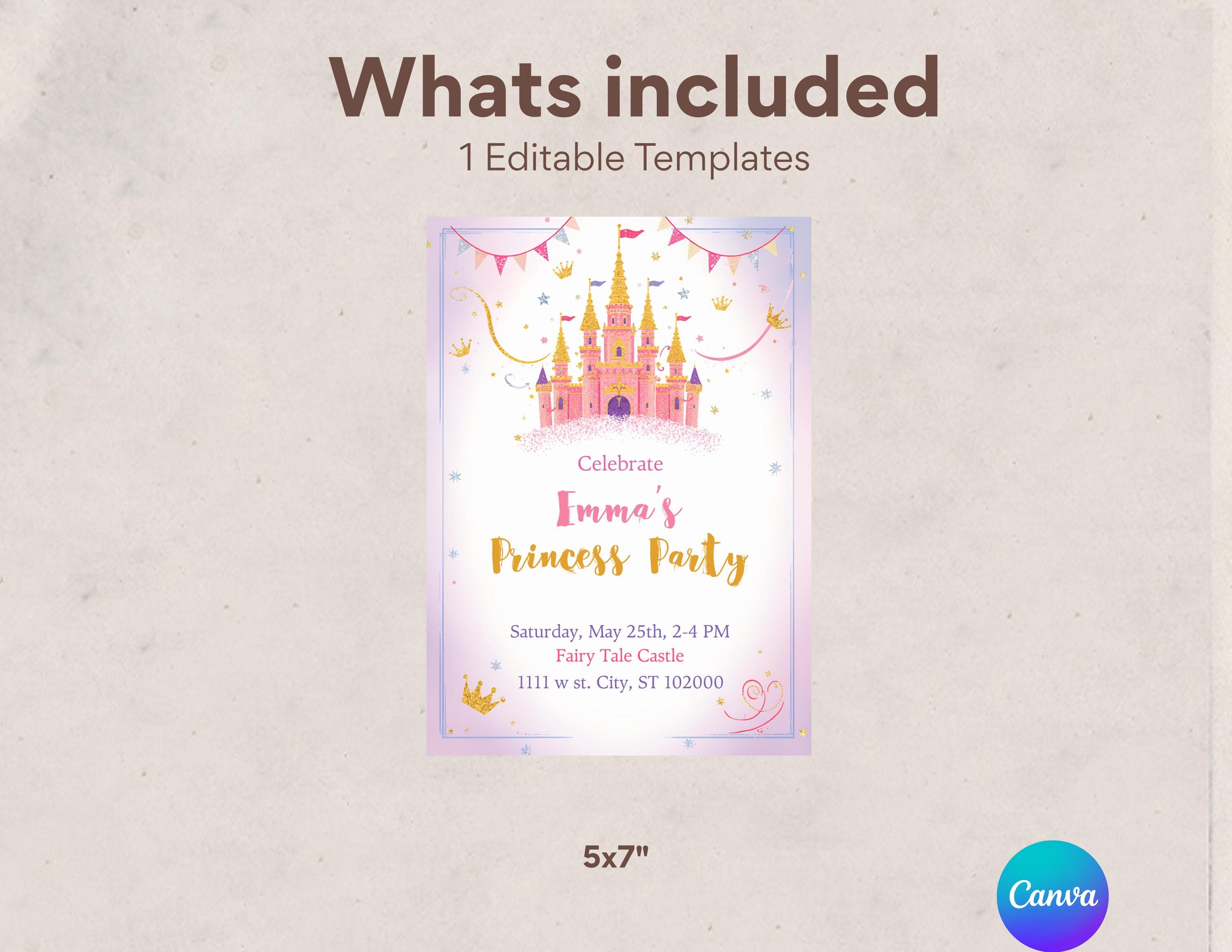 Pink Castle Birthday Invitation Template | Editable Fairytale Canva Invite (5x7) - image 4