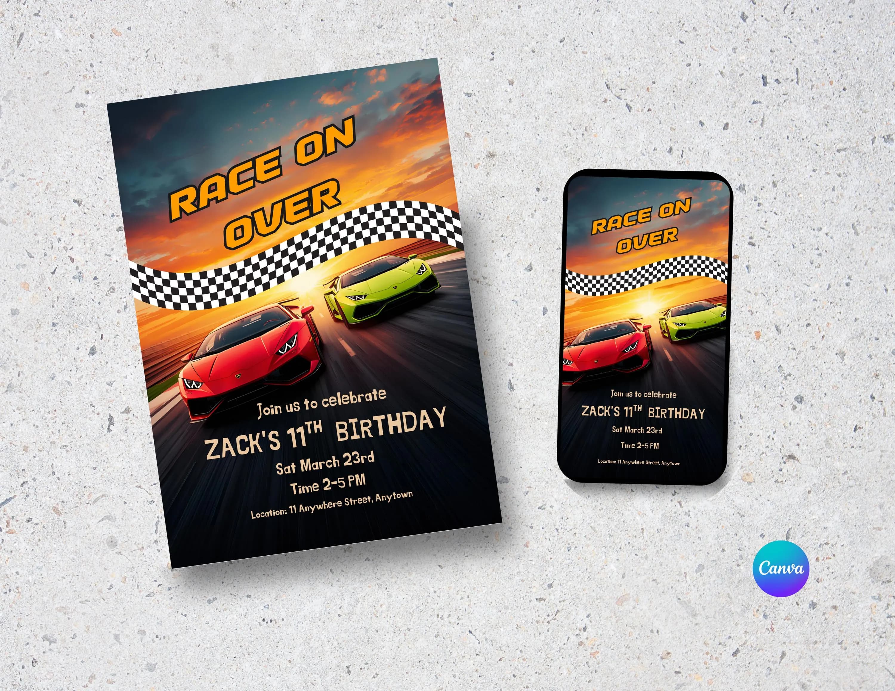 Race Car Birthday Invitation | Editable Canva Template (Digital Download) - image 2