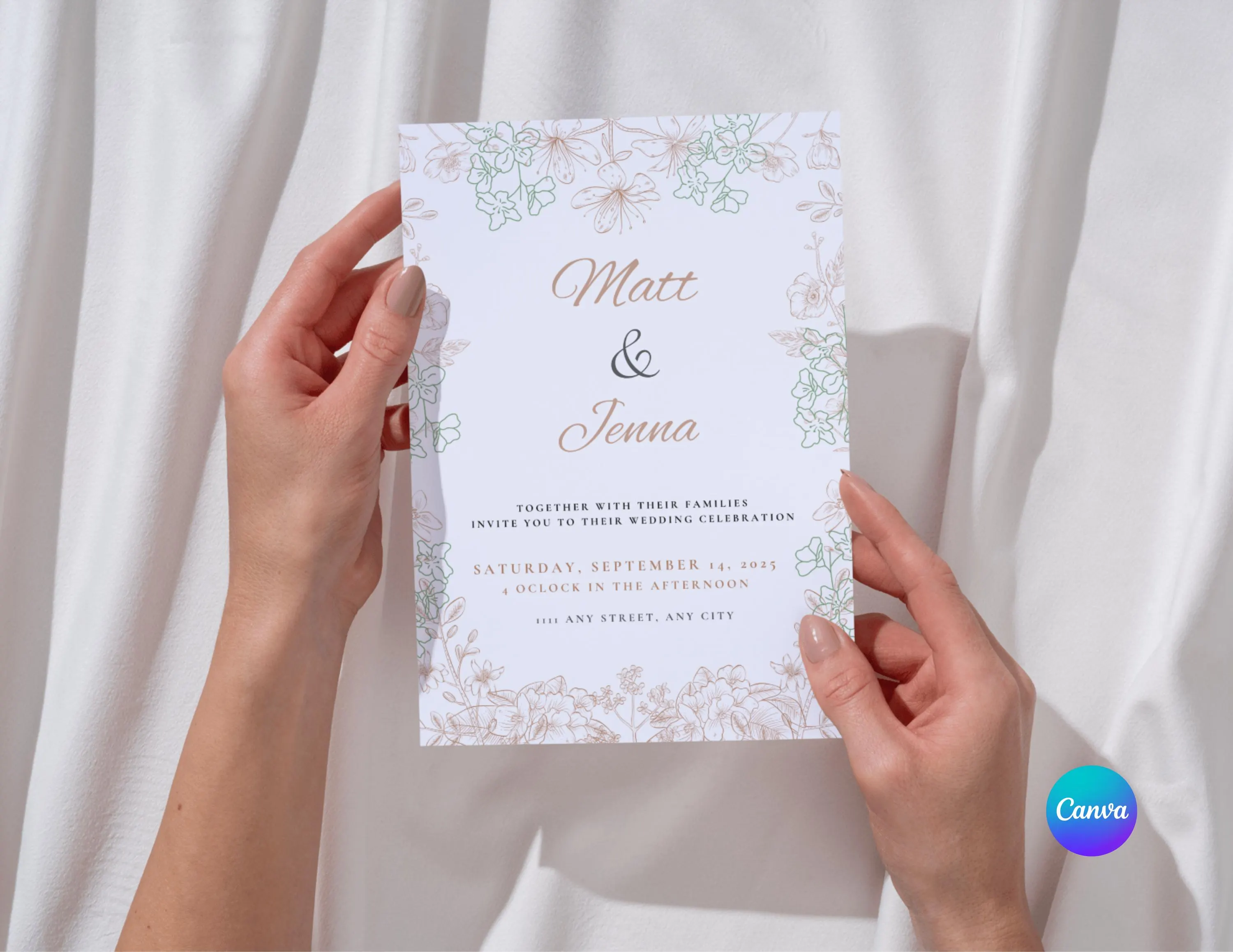 Floral Wedding Invitation Template | Romantic Script (Digital Download 5x7"  and 1080x1920px)