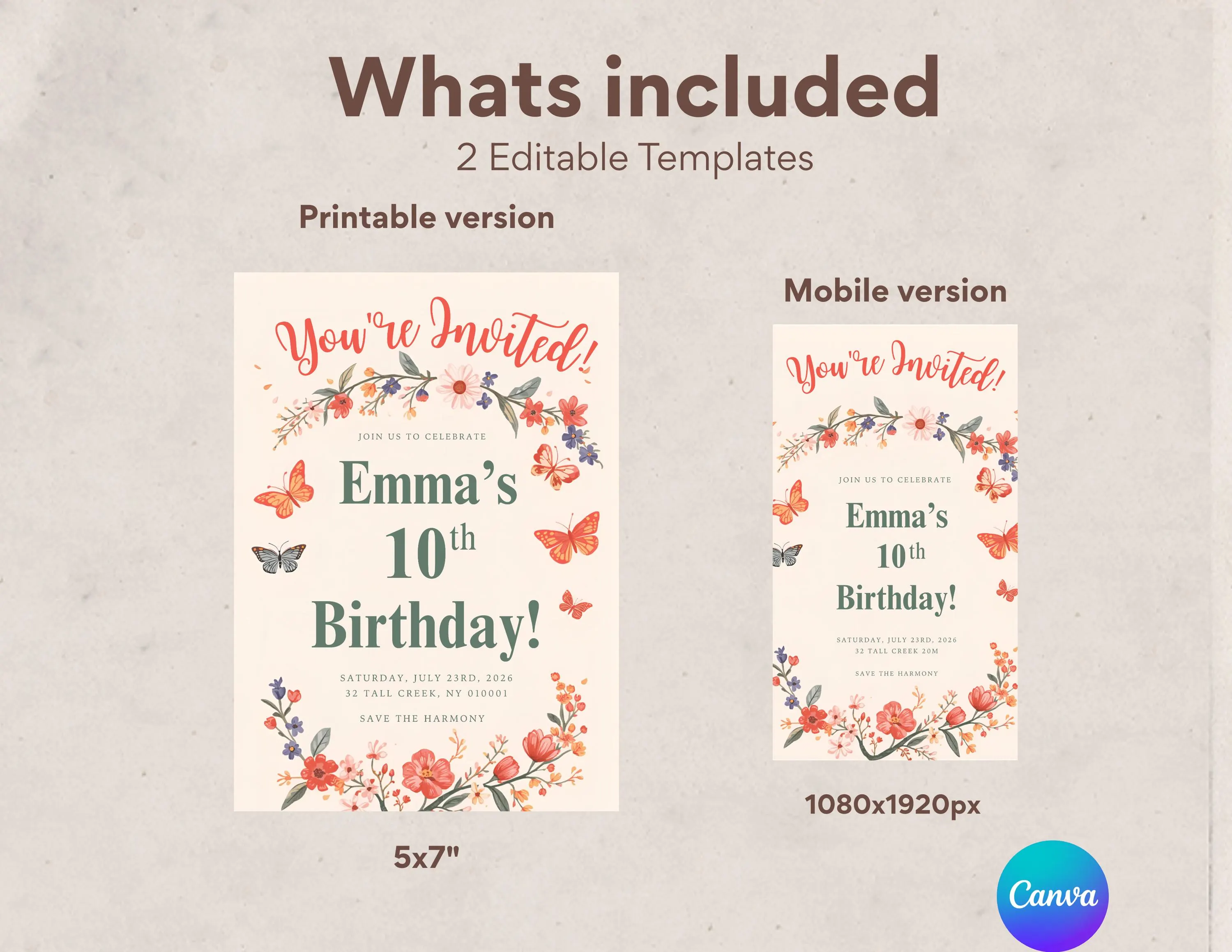Butterfly Floral 10th Birthday Invitation | Editable Garden Party Invite (Digital Download) - image 4