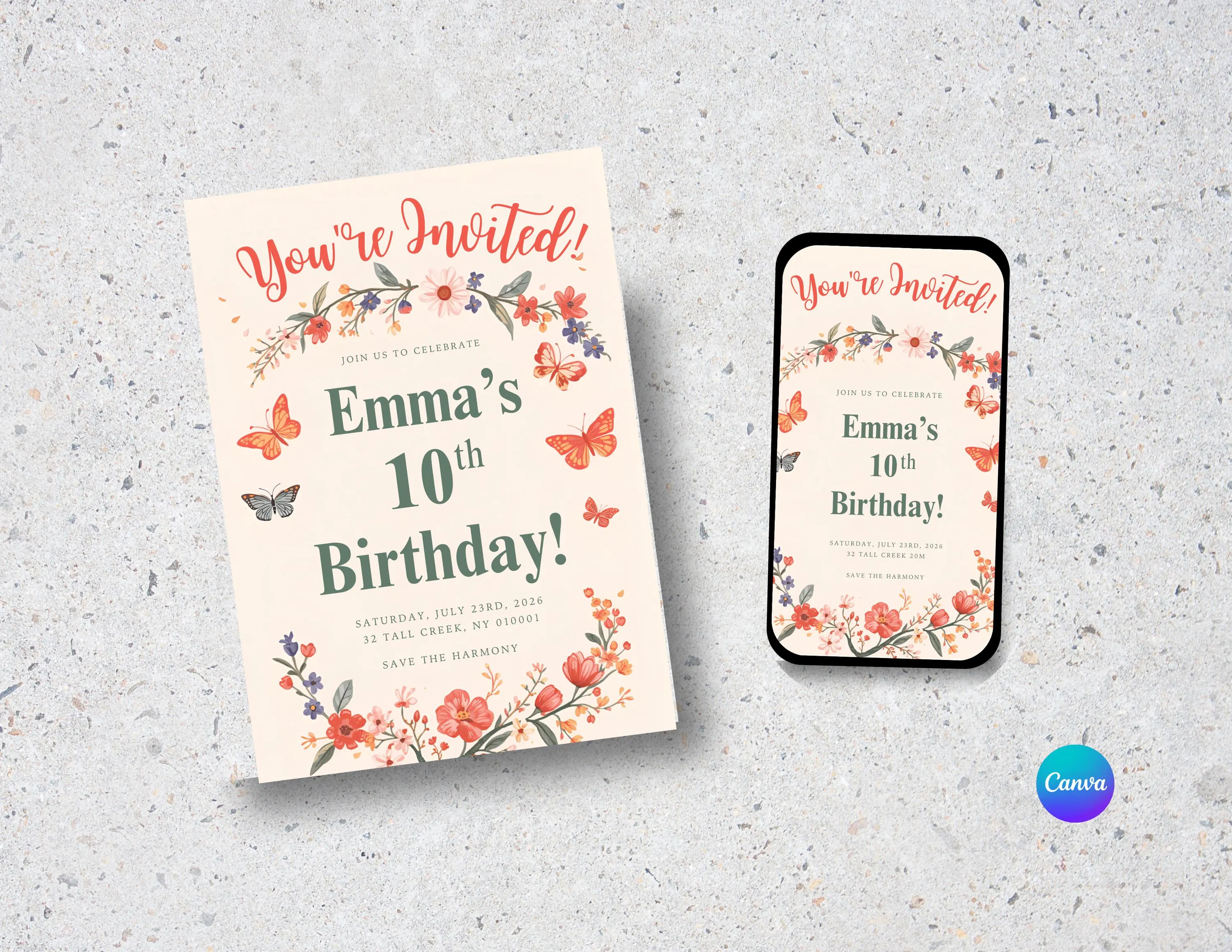 Butterfly Floral 10th Birthday Invitation | Editable Garden Party Invite (Digital Download) - image 3