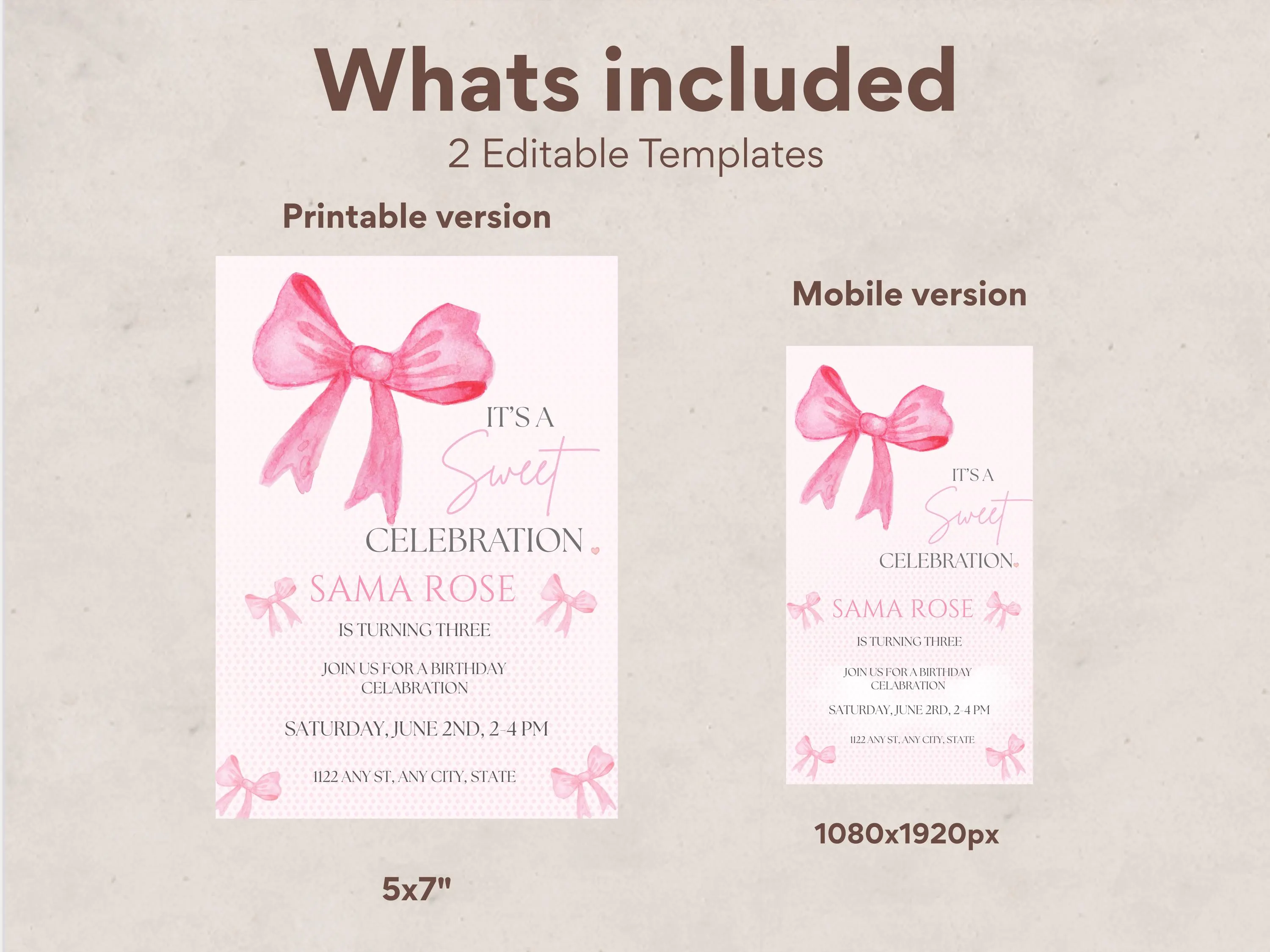 Pink Bow Birthday Invitation Template | Coquette Girl Party Invite Printable Canva  (Digital Download) - image 4