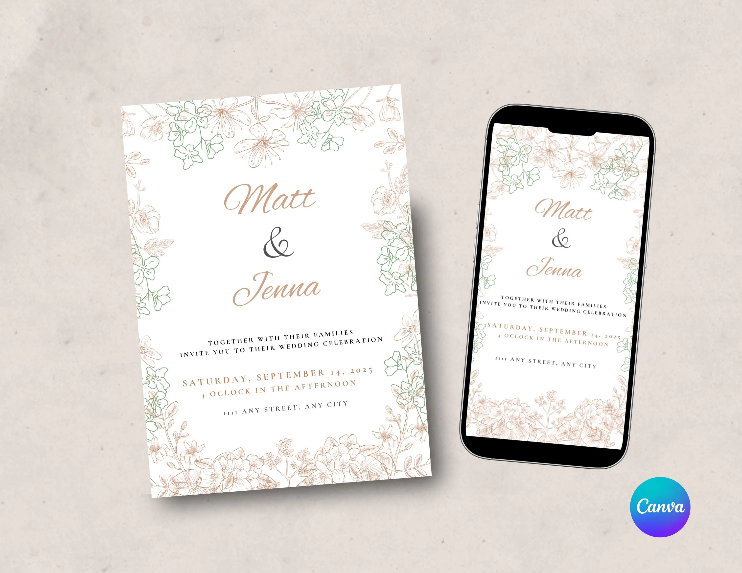 Floral Wedding Invitation Template | Romantic Script (Digital Download 5x7"  and 1080x1920px) - image 2