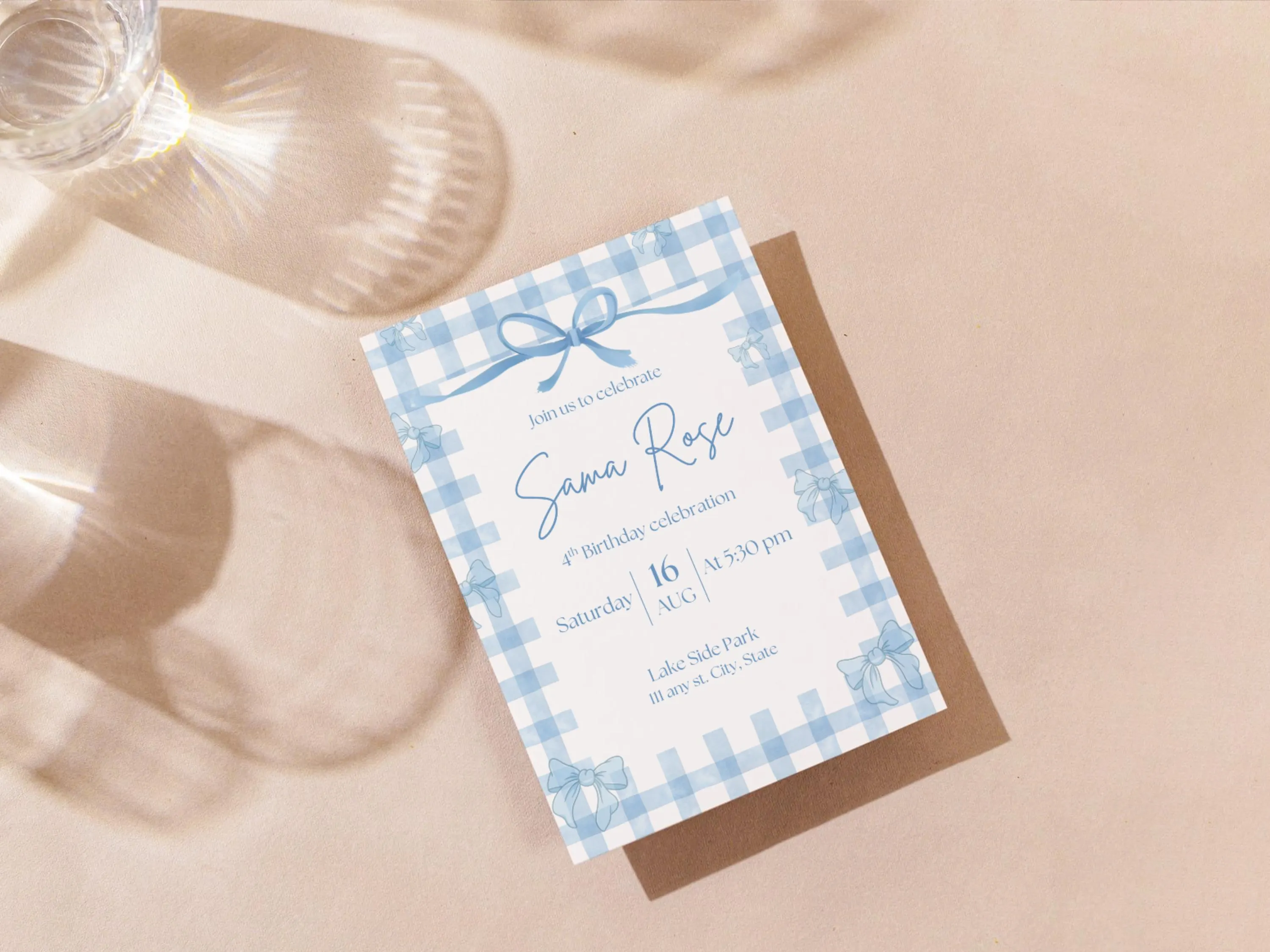Pastel Blue Birthday Invitation Template | Bow Party Invite | Editable Canva | Printable & Mobile Version - image 4
