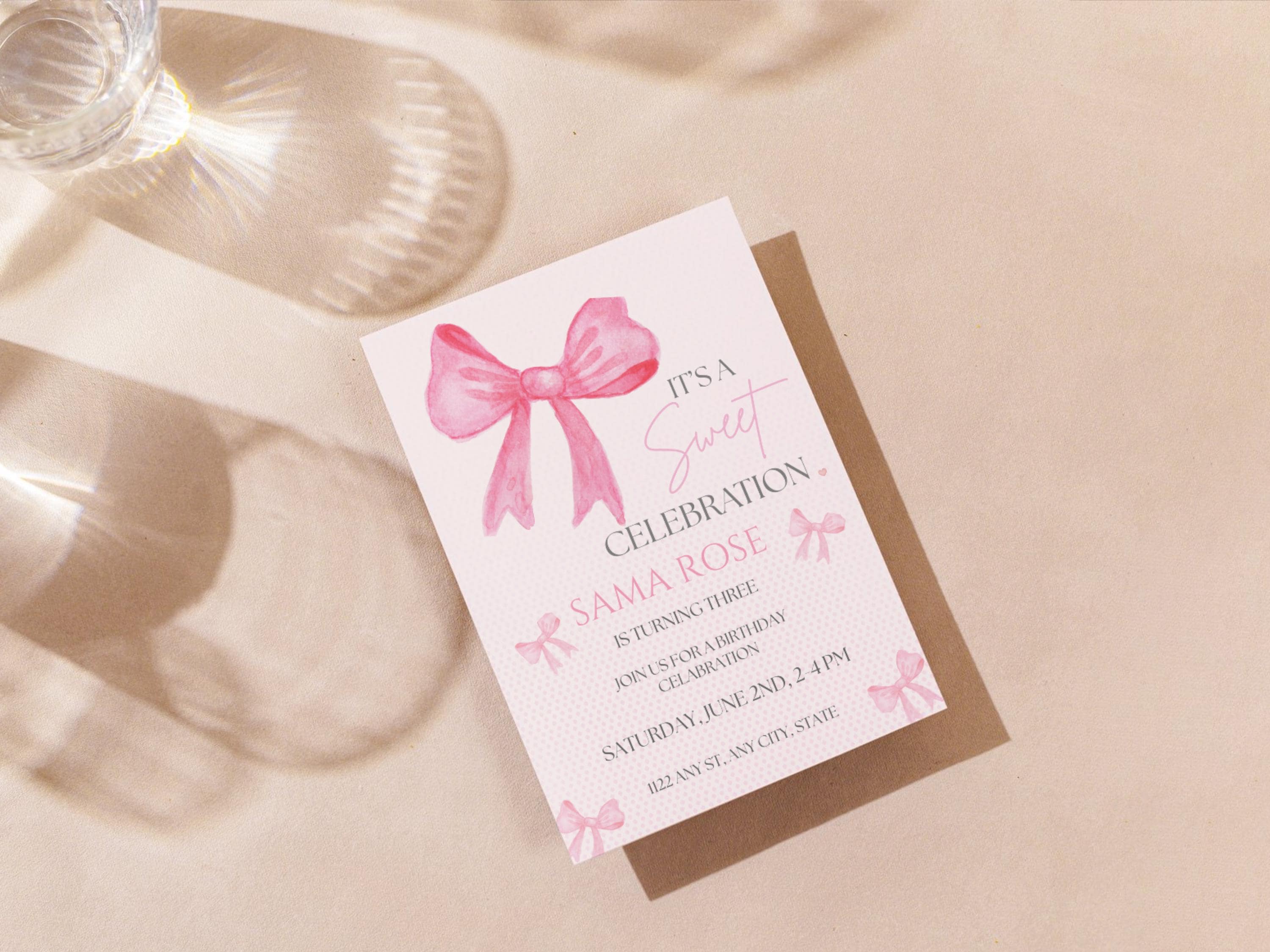 Pink Bow Birthday Invitation Template | Coquette Girl Party Invite Printable Canva  (Digital Download) - image 2
