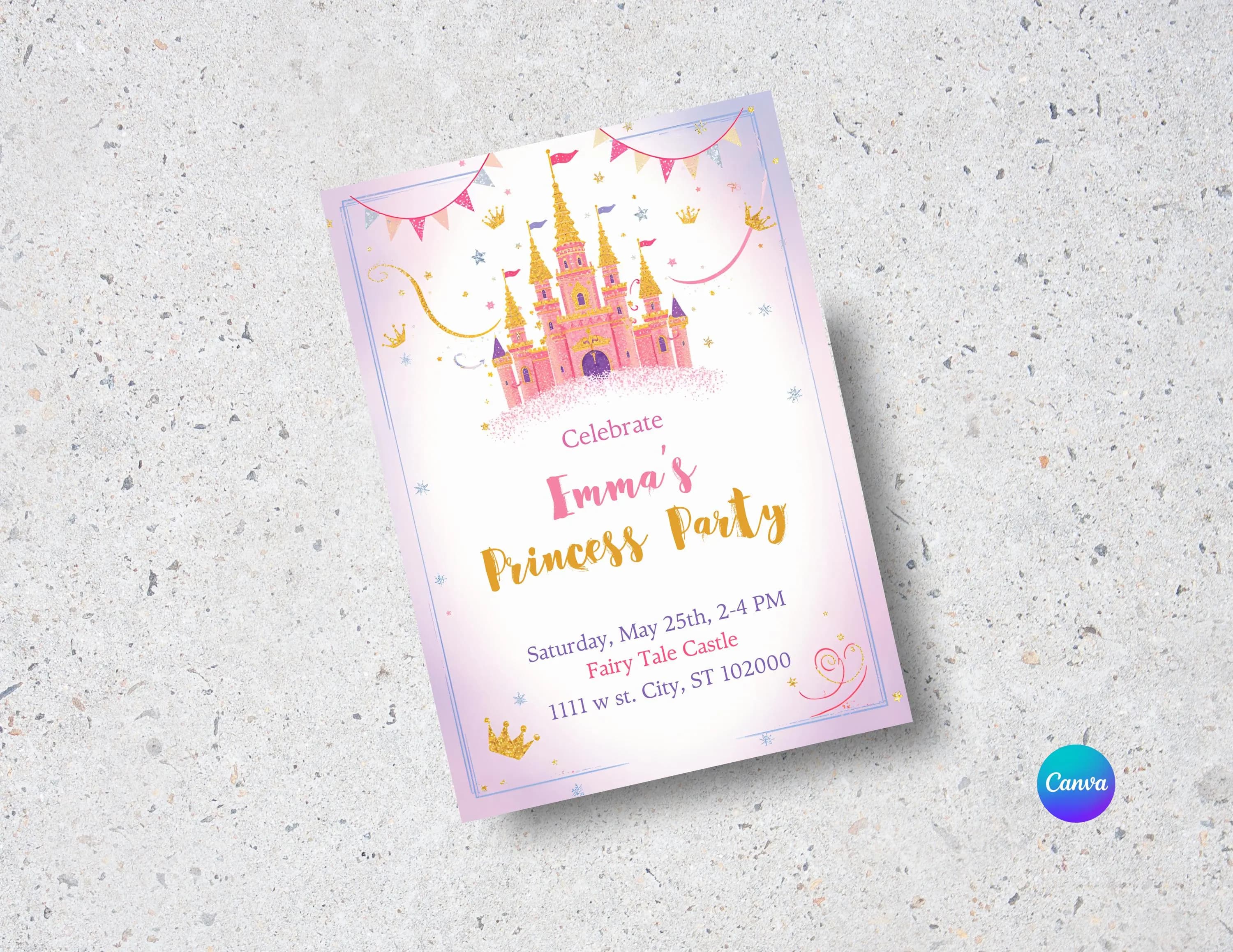 Pink Castle Birthday Invitation Template | Editable Fairytale Canva Invite (5x7) - image 3