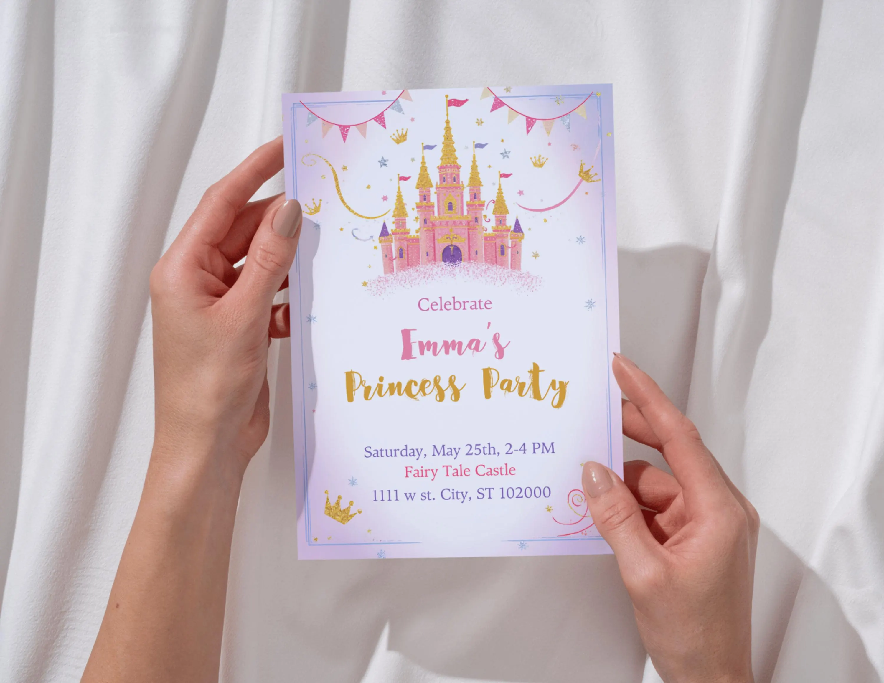 Pink Castle Birthday Invitation Template | Editable Fairytale Canva Invite (5x7)