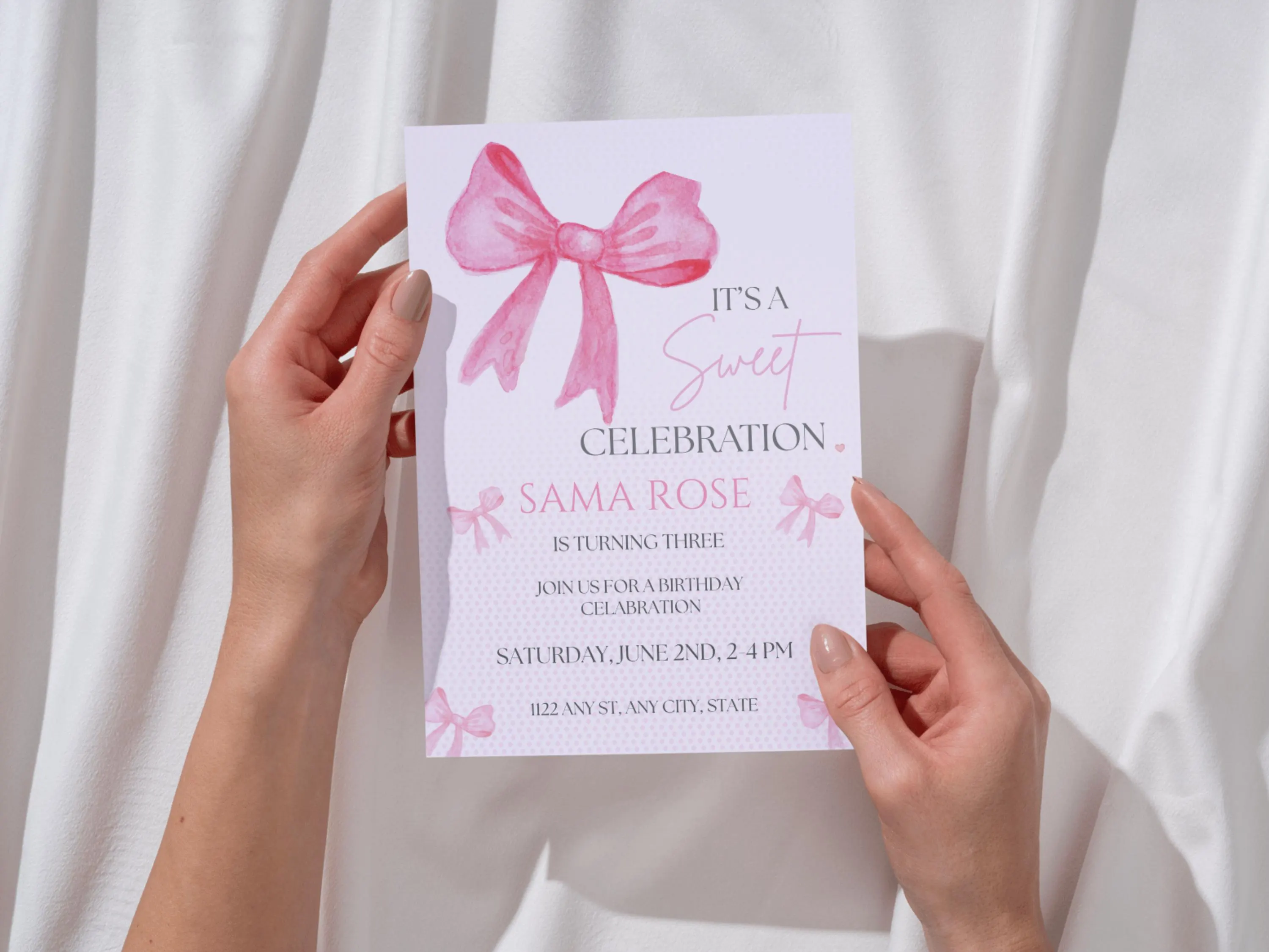 Pink Bow Birthday Invitation Template | Coquette Girl Party Invite Printable Canva  (Digital Download)