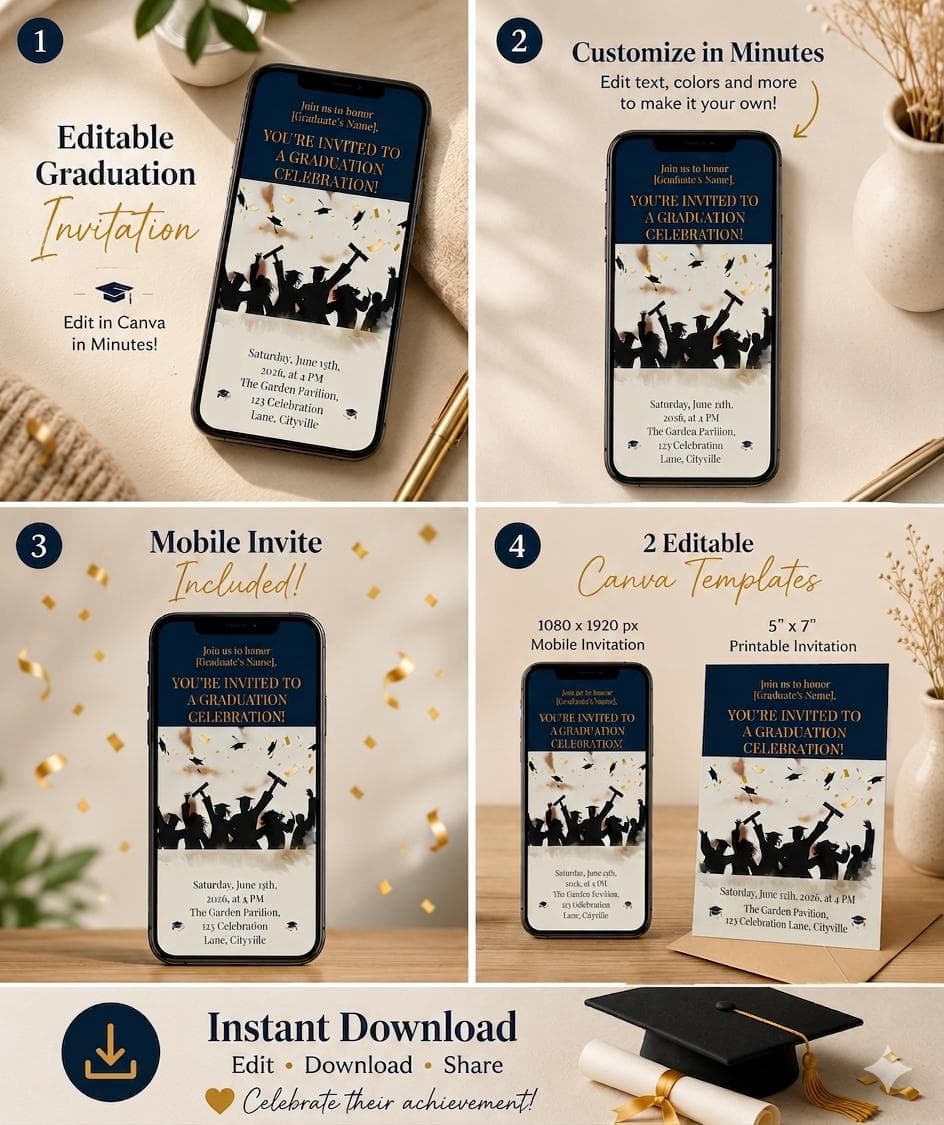 Graduation invitation template editable on Canva  instantly digital download class of 2026 mobile invite - image 4