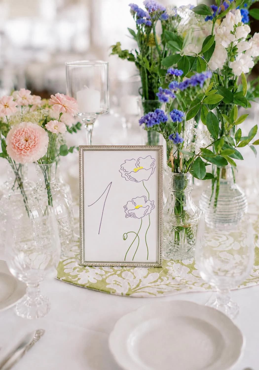 Hand Painted Floral Table Numbers, Green Purple Yellow Custom Botanical Wedding Table Numbers, Wedding Reception Decor, 5x7 Table Cards