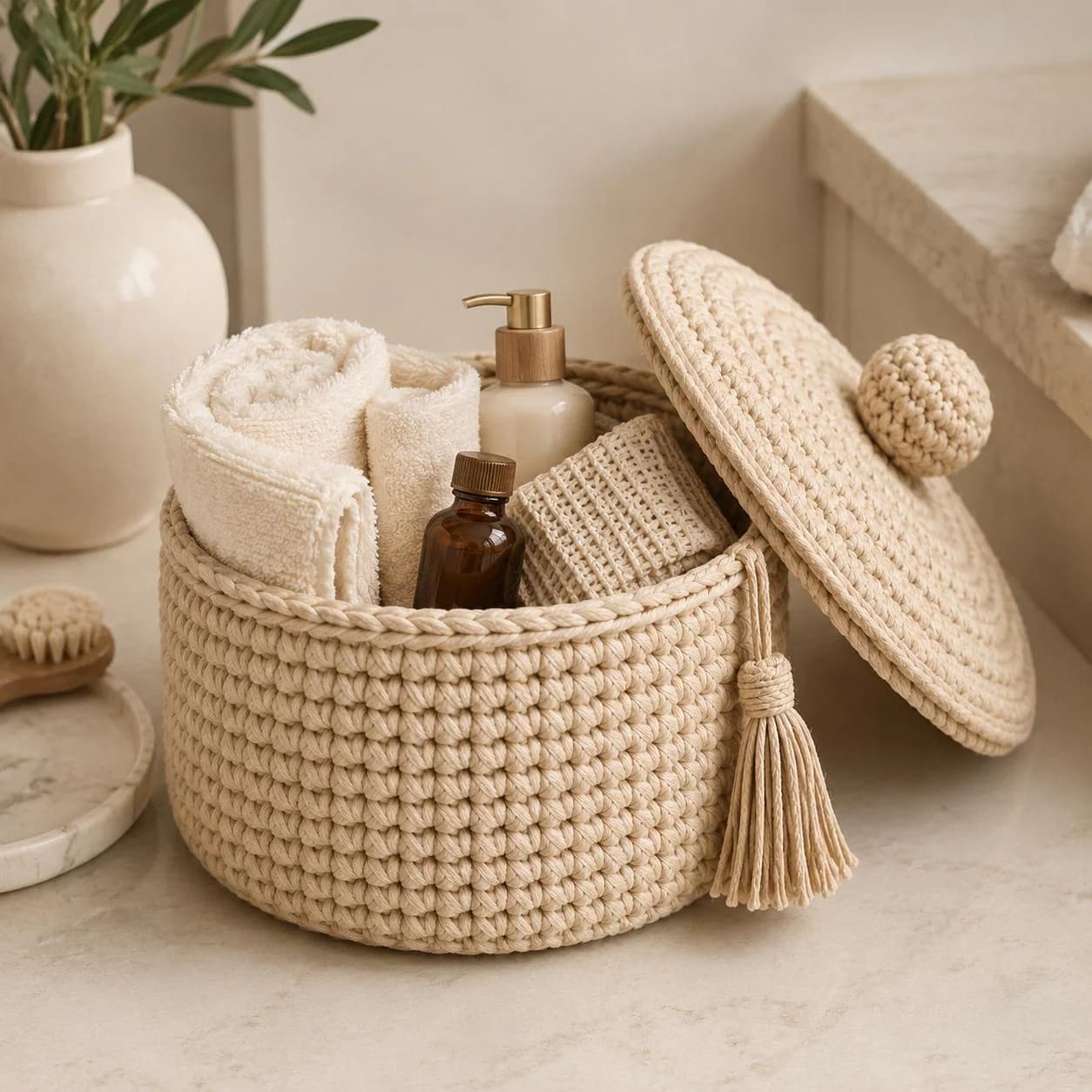 Crochet Basket Pattern PDF, XL Lidded Boho Storage Basket Tutorial, Home Organizer Digital Download