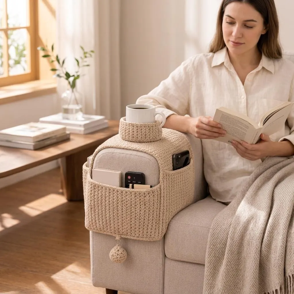 Sofa Arm Crochet Pattern PDF, Couch Caddy Organizer, Armchair Pocket Holder, Remote and Mug Storage, Easy Beginner Pattern - image 5