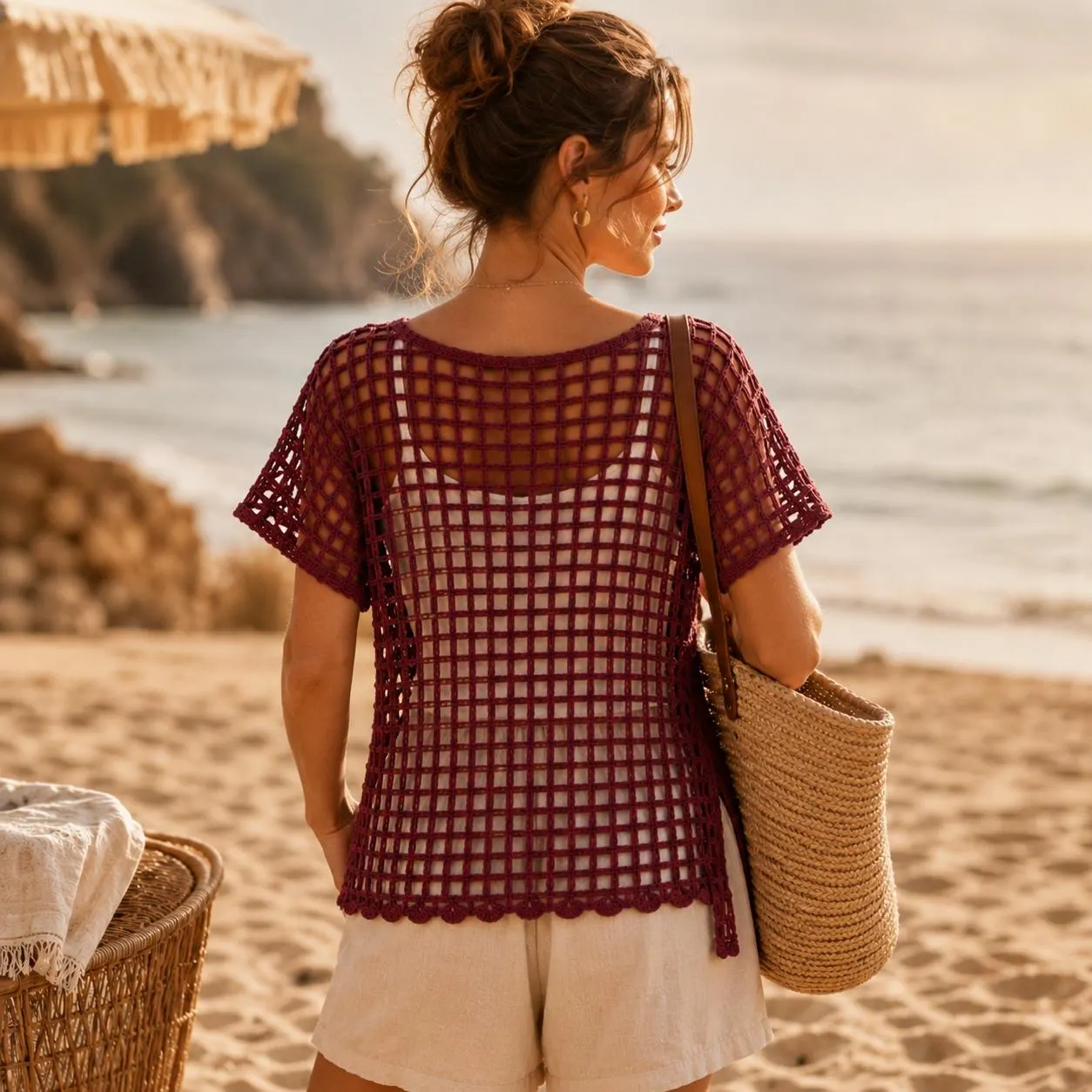 Crochet Mesh Top Pattern PDF, Easy Summer Cover Up, Boho Beach Crochet Tee Tutorial,Beginner Friendly Crochet Shirt,PDF download - image 4