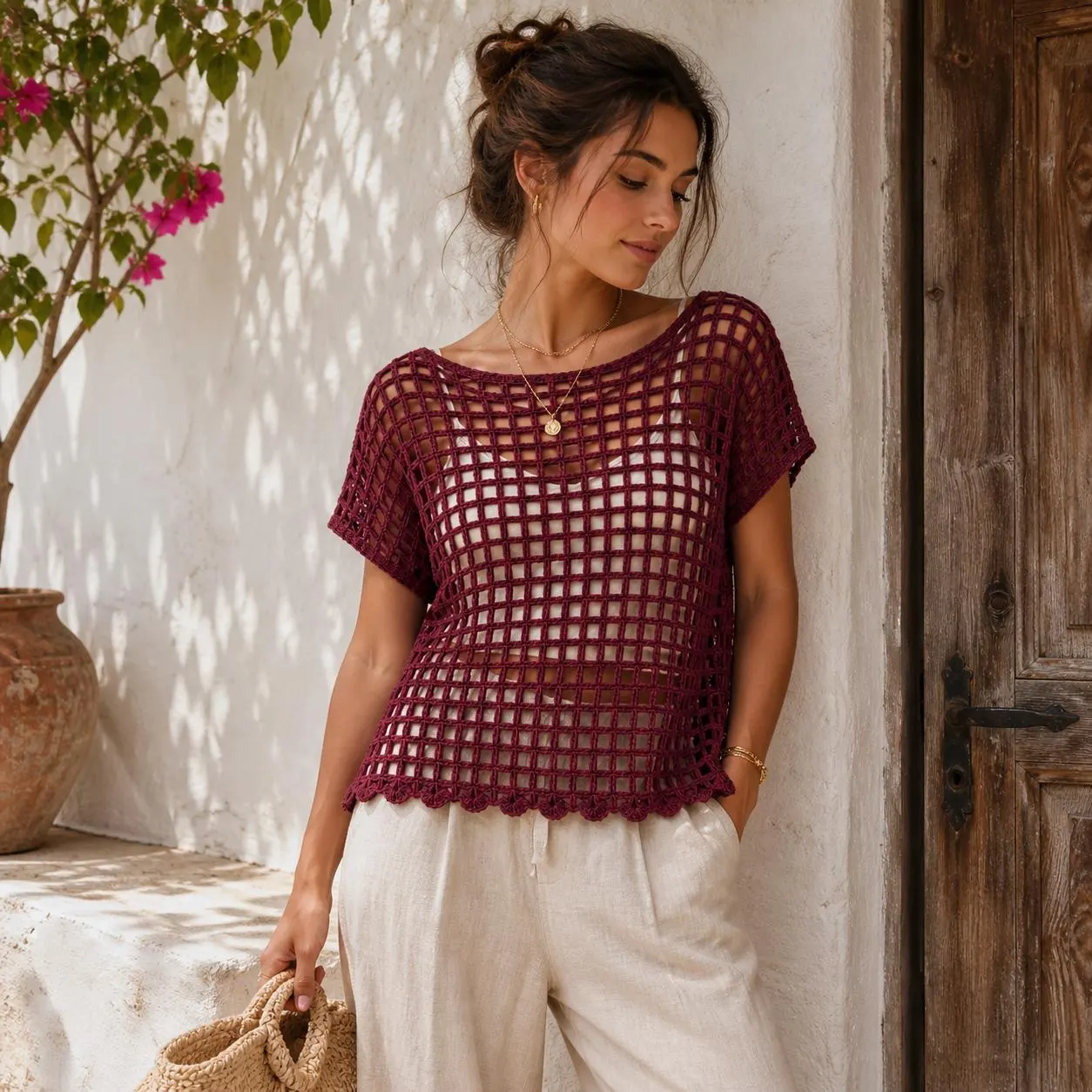 Crochet Mesh Top Pattern PDF, Easy Summer Cover Up, Boho Beach Crochet Tee Tutorial,Beginner Friendly Crochet Shirt,PDF download