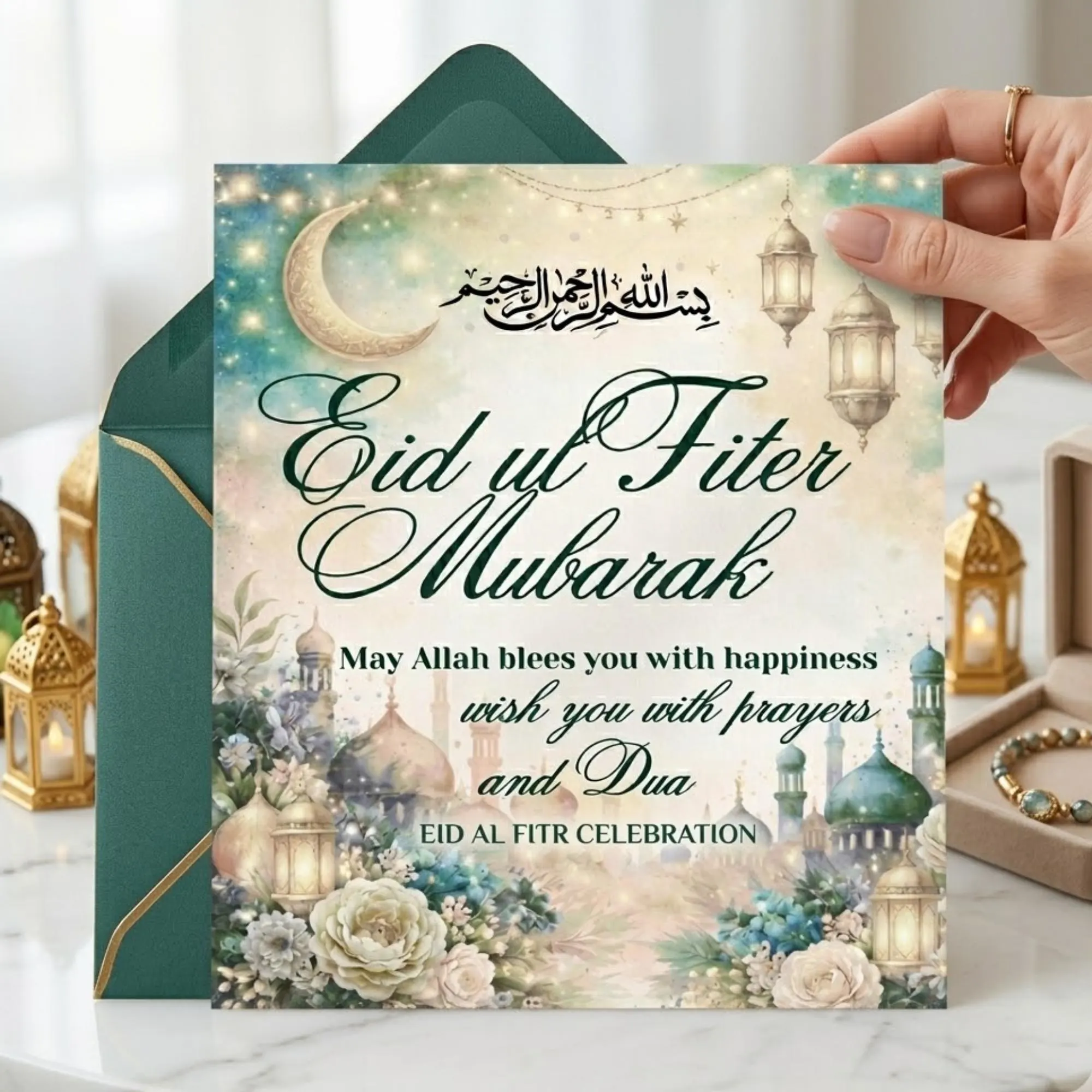 Eid Mubarak Card, Islamic Greeting, Festive Design, Family Wishes (Printable) - image 3