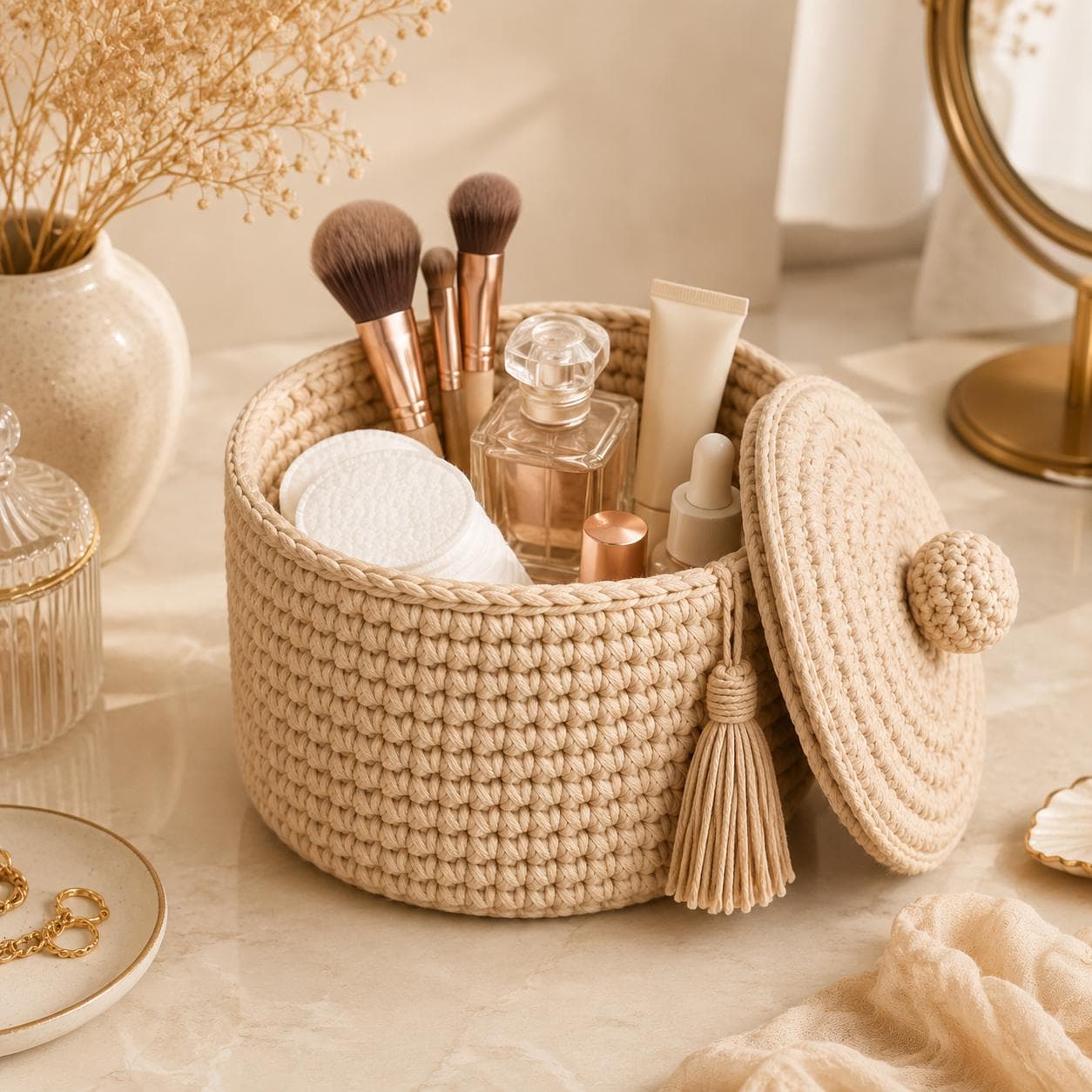 Crochet Basket Pattern PDF, XL Lidded Boho Storage Basket Tutorial, Home Organizer Digital Download - image 4