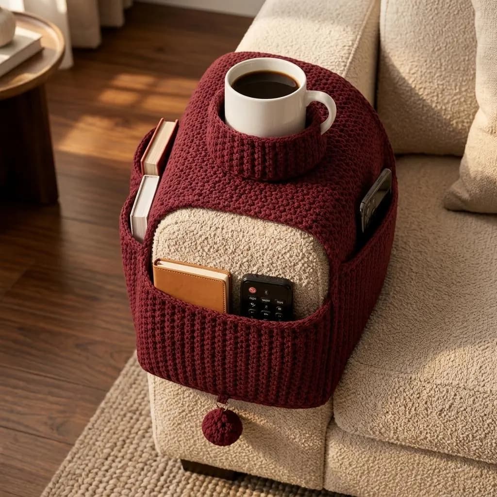 Sofa Arm Crochet Pattern PDF, Couch Caddy Organizer, Armchair Pocket Holder, Remote and Mug Storage, Easy Beginner Pattern - image 3