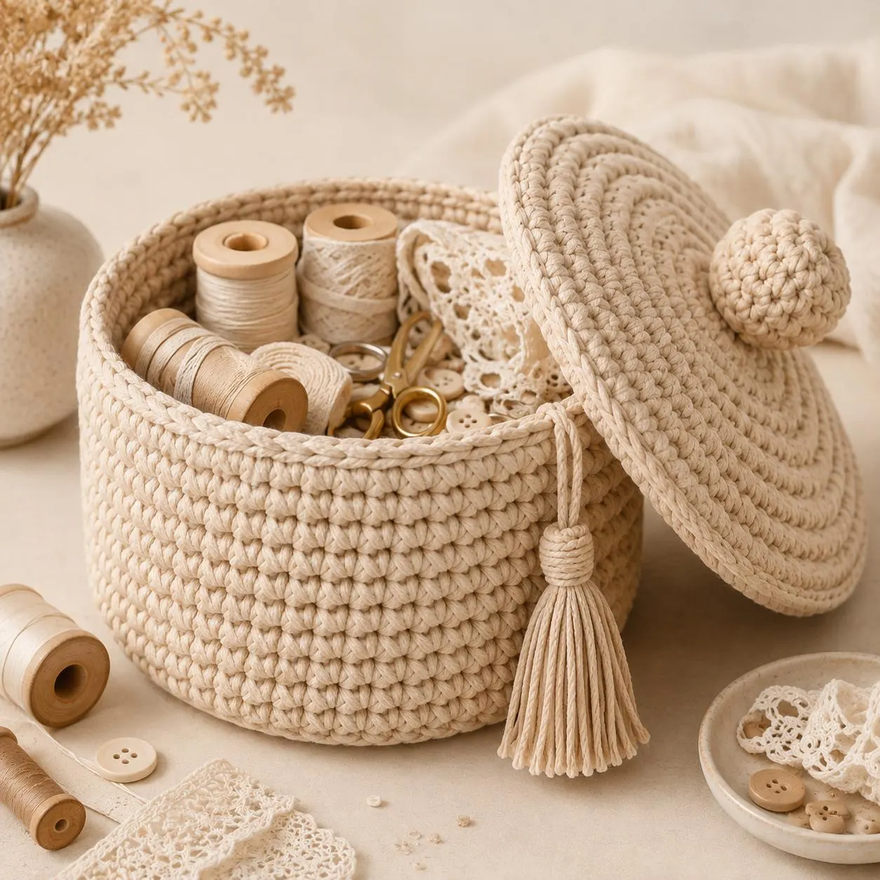 Crochet Basket Pattern PDF, XL Lidded Boho Storage Basket Tutorial, Home Organizer Digital Download - image 3