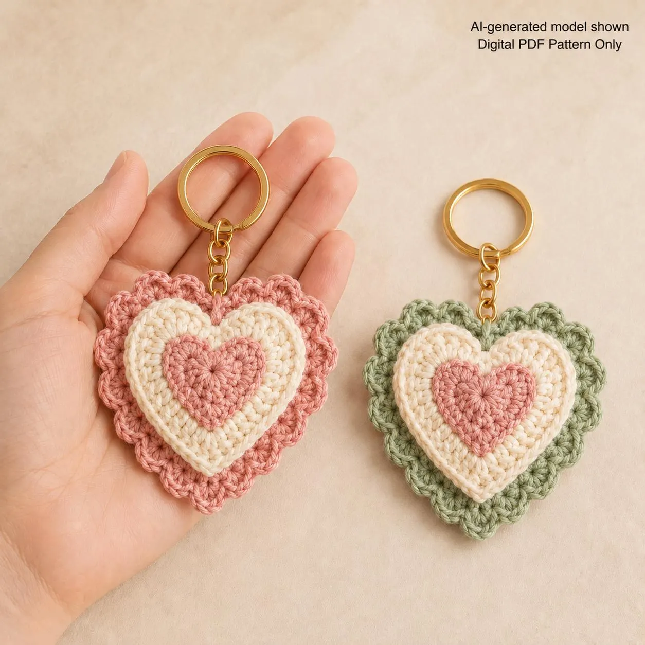 Crochet Heart Keychain Pattern PDF, Layered Heart Bag Charm Tutorial, Easy Crochet Keychain Pattern, Valentine Gift DIY,Instant Download