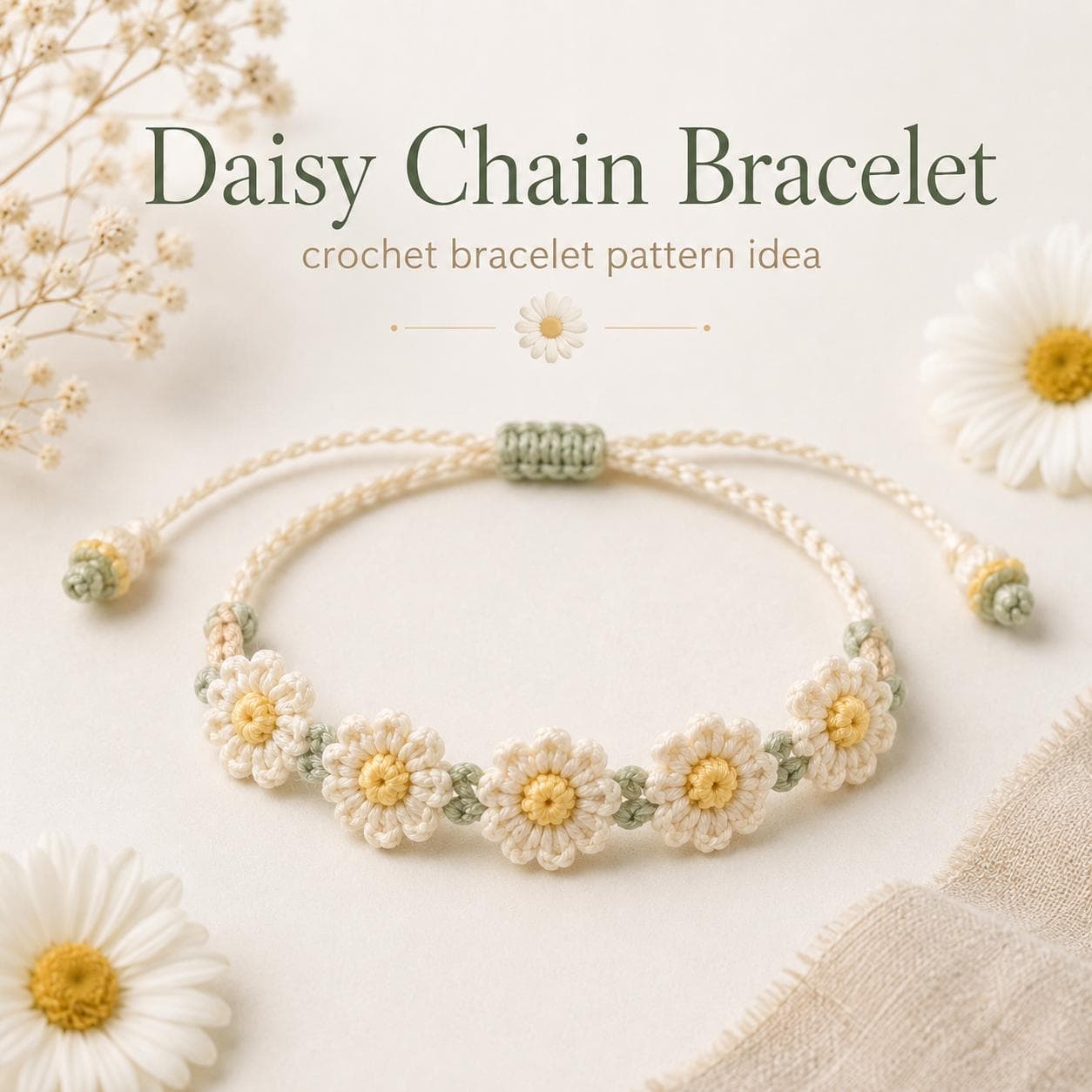 Crochet Daisy Bracelet Pattern PDF, Adjustable Floral Jewelry Tutorial for Beginners,Instant Download - image 3