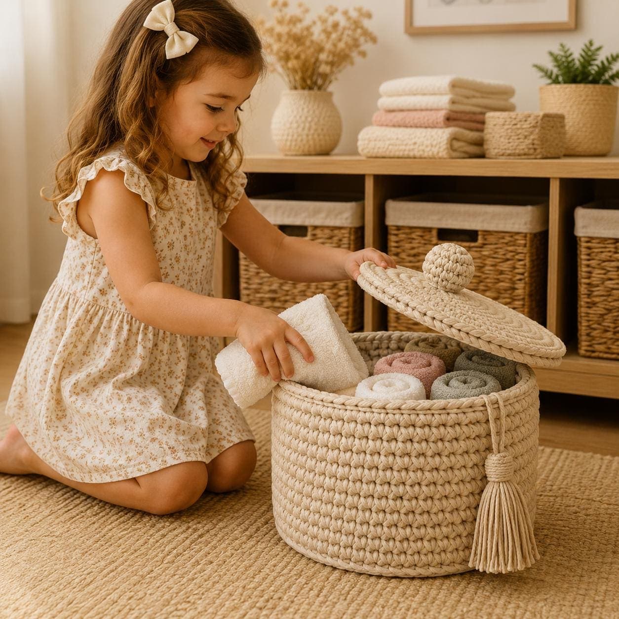 Crochet Basket Pattern PDF, XL Lidded Boho Storage Basket Tutorial, Home Organizer Digital Download - image 5