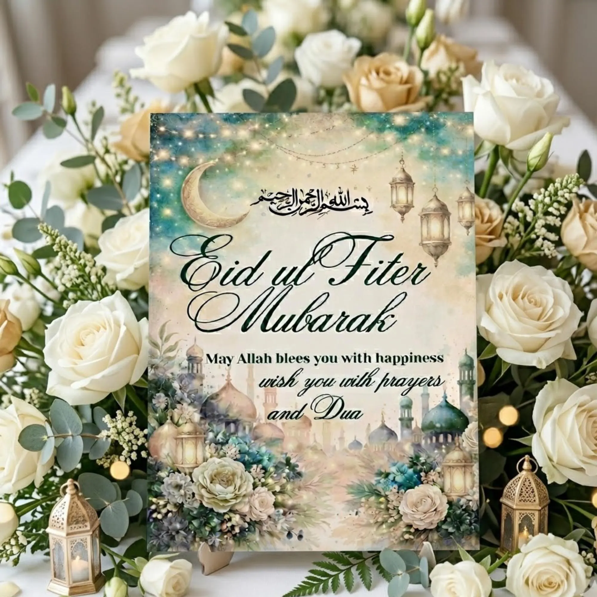 Eid Mubarak Card, Islamic Greeting, Festive Design, Family Wishes (Printable) - image 4