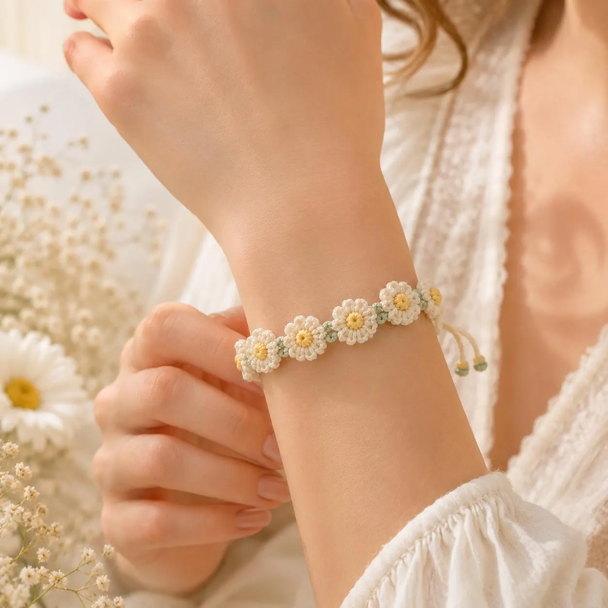 Crochet Daisy Bracelet Pattern PDF, Adjustable Floral Jewelry Tutorial for Beginners,Instant Download - image 5