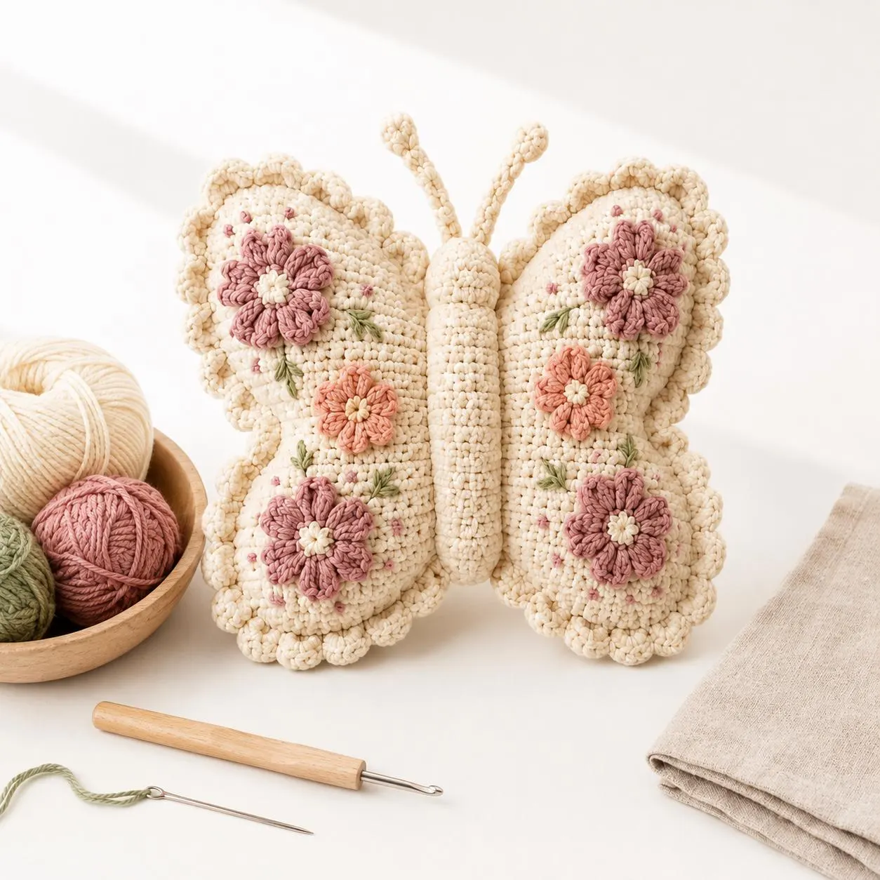Crochet Butterfly Pillow Pattern PDF, Floral Stuffed Cushion with Visual Guide, Amigurumi Home Decor DIY Digital Download Tutorial - image 4