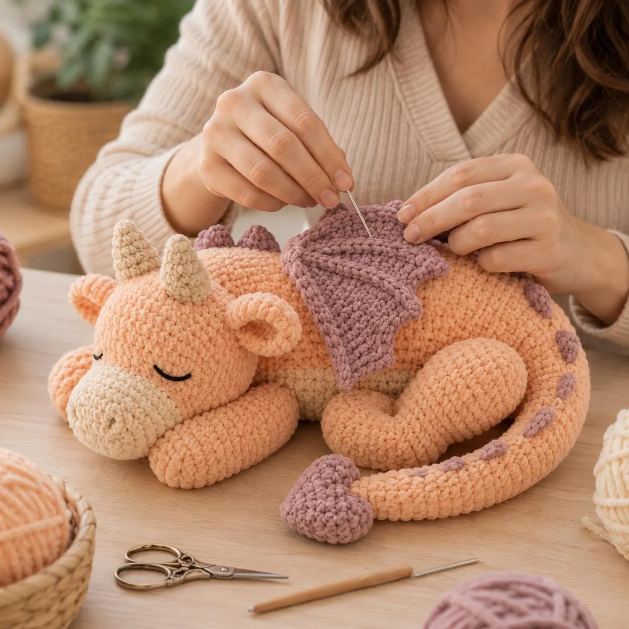 Sleeping Heart-Tail Dragon Crochet Pattern PDF, Chenille Amigurumi Plush Tutorial,Baby Dragon Crochet Pattern,Instant Download - image 5