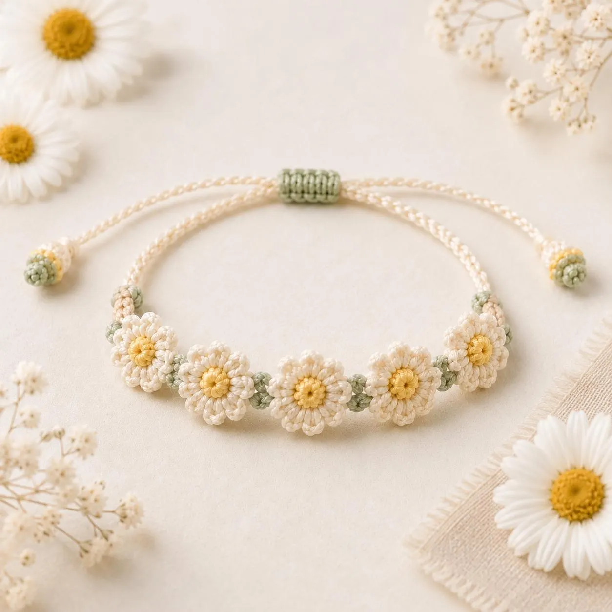 Crochet Daisy Bracelet Pattern PDF, Adjustable Floral Jewelry Tutorial for Beginners,Instant Download