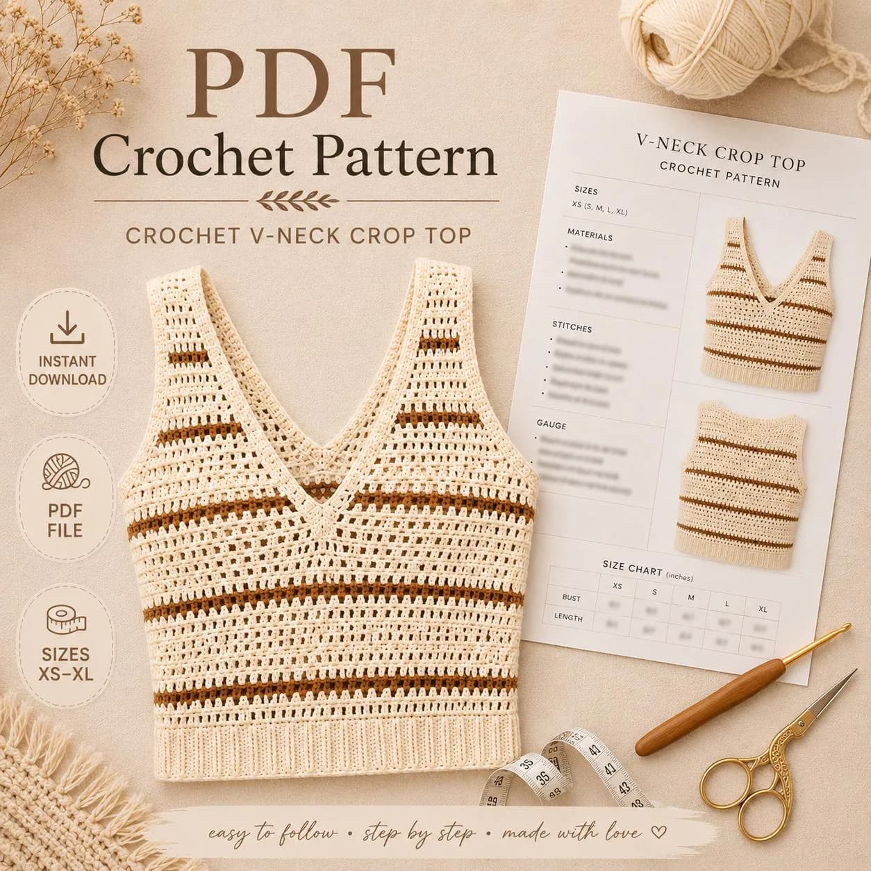 V-Neck Lace Crochet Top Pattern PDF, Boho Summer Lace Tank Top, Crochet Crop Top Pattern, Digital Download - image 2