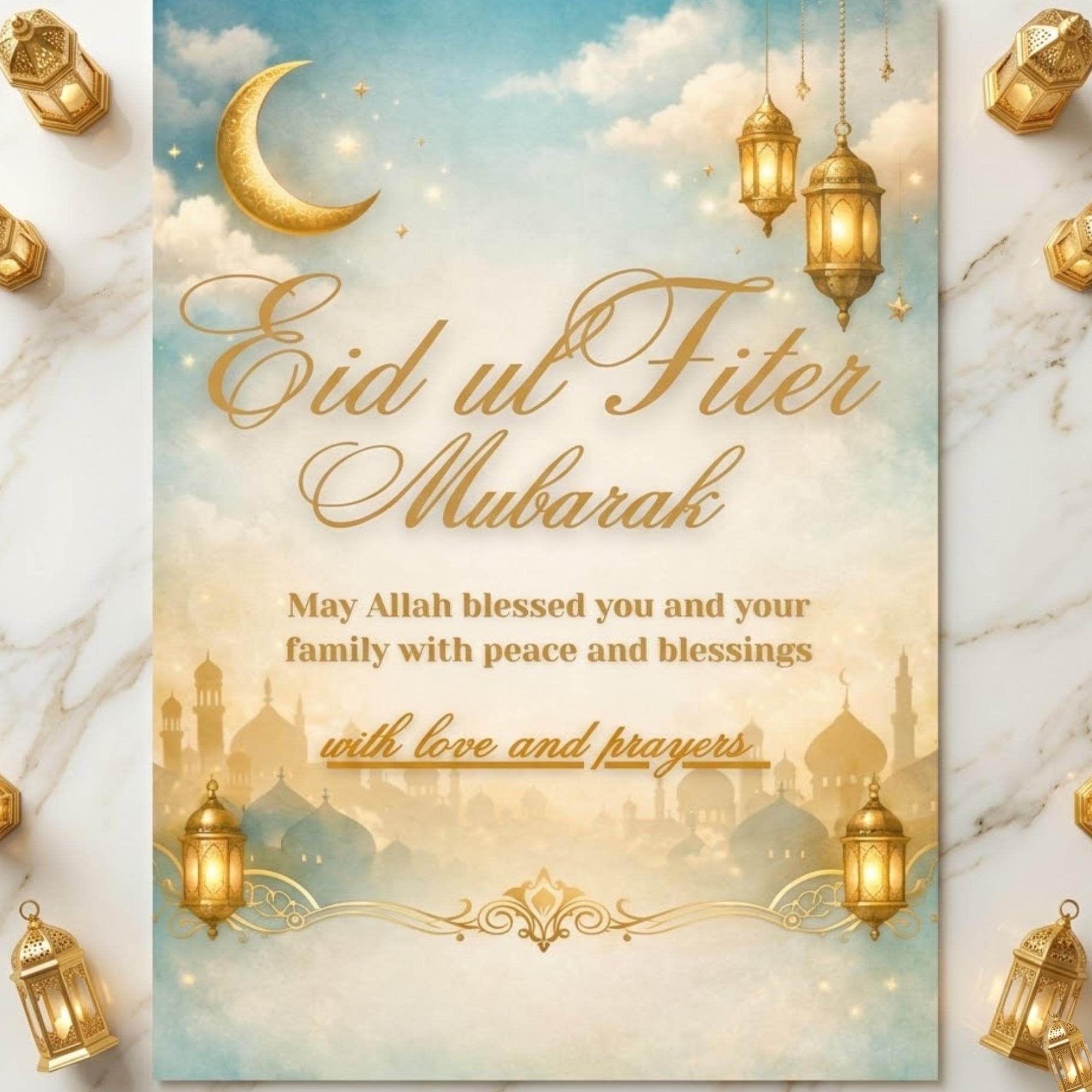 Eid Mubarak Card, Islamic Festival Greeting, Printable Wishes (Digital Download) - image 3