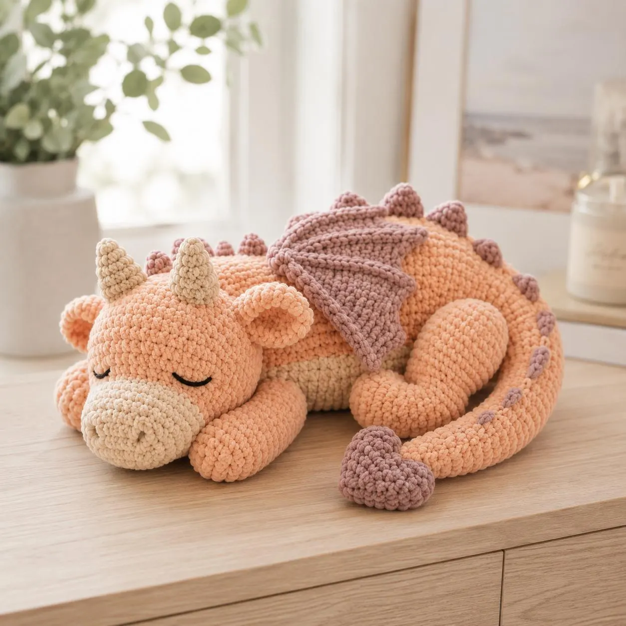 Sleeping Heart-Tail Dragon Crochet Pattern PDF, Chenille Amigurumi Plush Tutorial,Baby Dragon Crochet Pattern,Instant Download