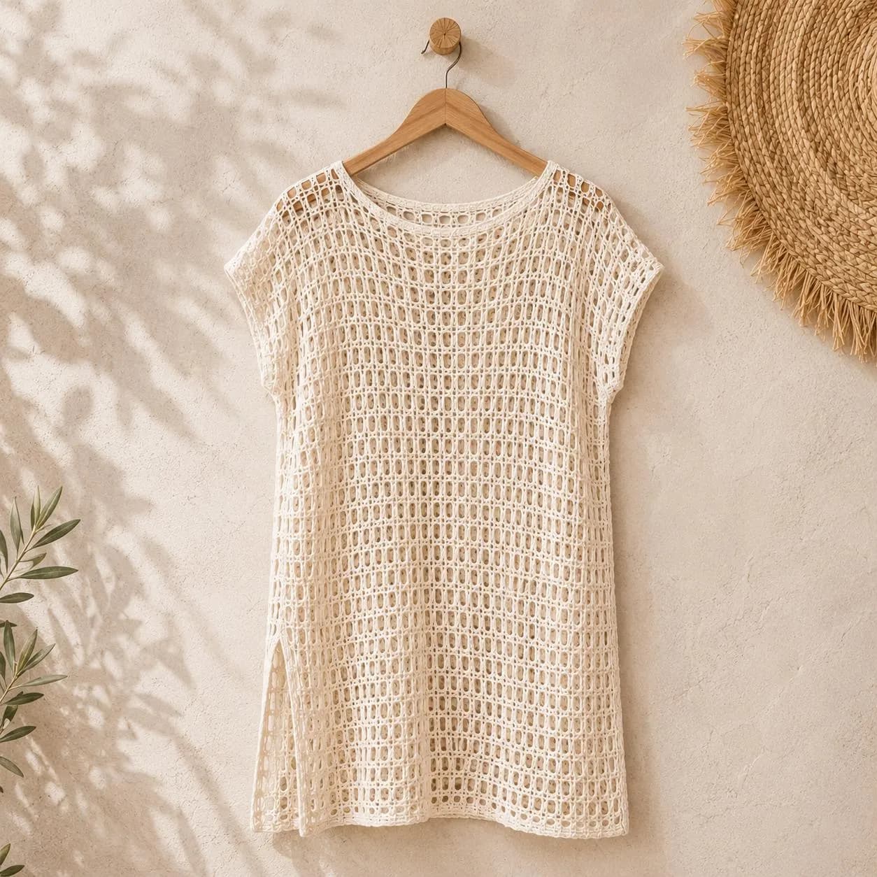 Crochet Mesh Tunic Pattern, Split Hem Beach Cover Up PDF, Easy Crochet Mesh Top Pattern, Summer Tunic Crochet Pattern,Digital Download