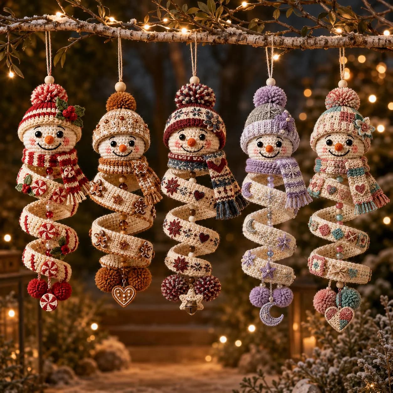 Snowman Crochet Pattern Bundle, 5 Spiral Snowman Ornament PDF Patterns, Christmas Hanging Decor, Holiday Crochet Digital Download Set