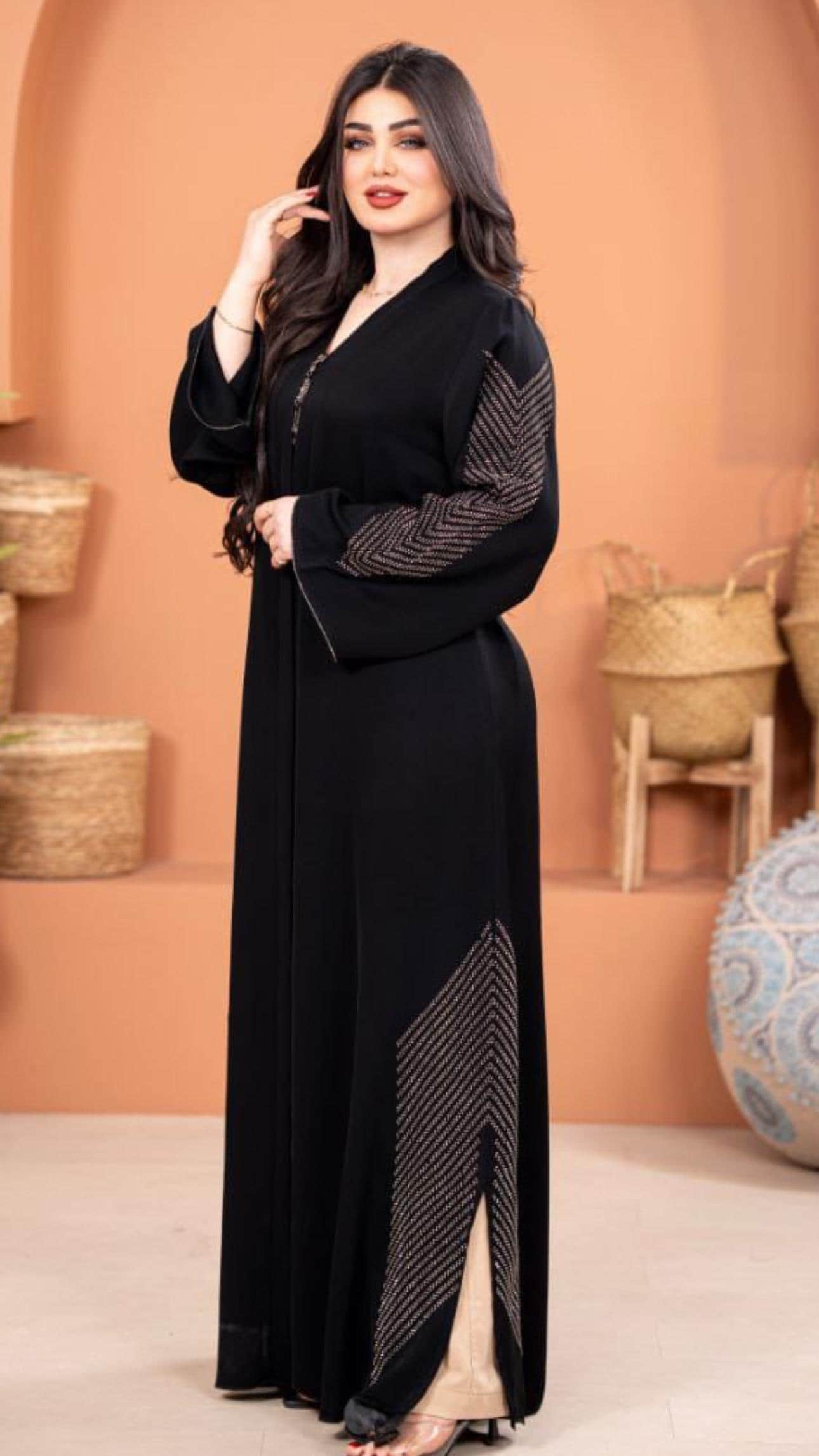 Black & White Crystal Abaya - Luxury Embellished Islamic Dress - Eid Wedding Party Wear