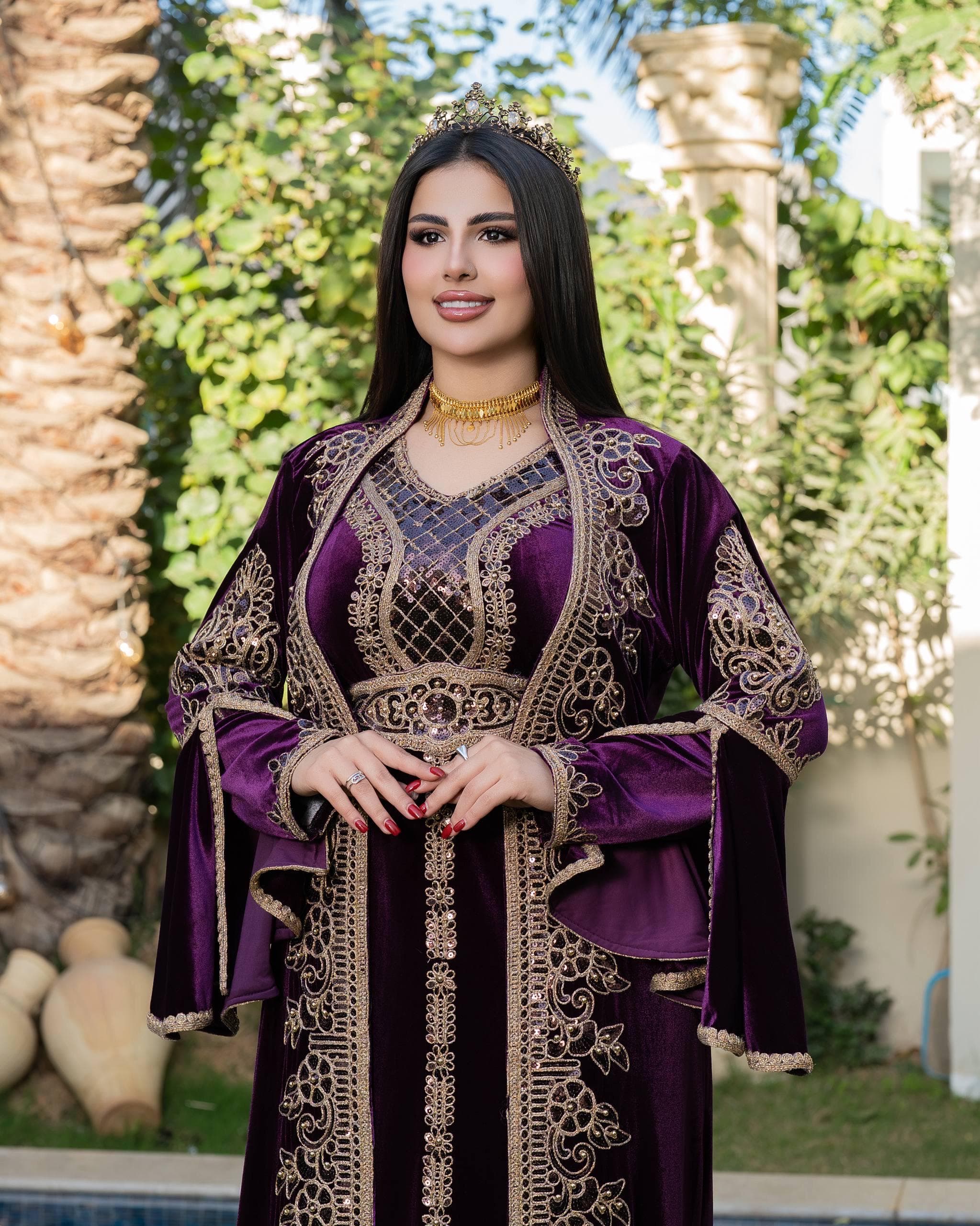 Luxury Velvet Kaftan Set | Embroidered Modest Islamic Dress, Crystal Belt, Henna Night - image 3
