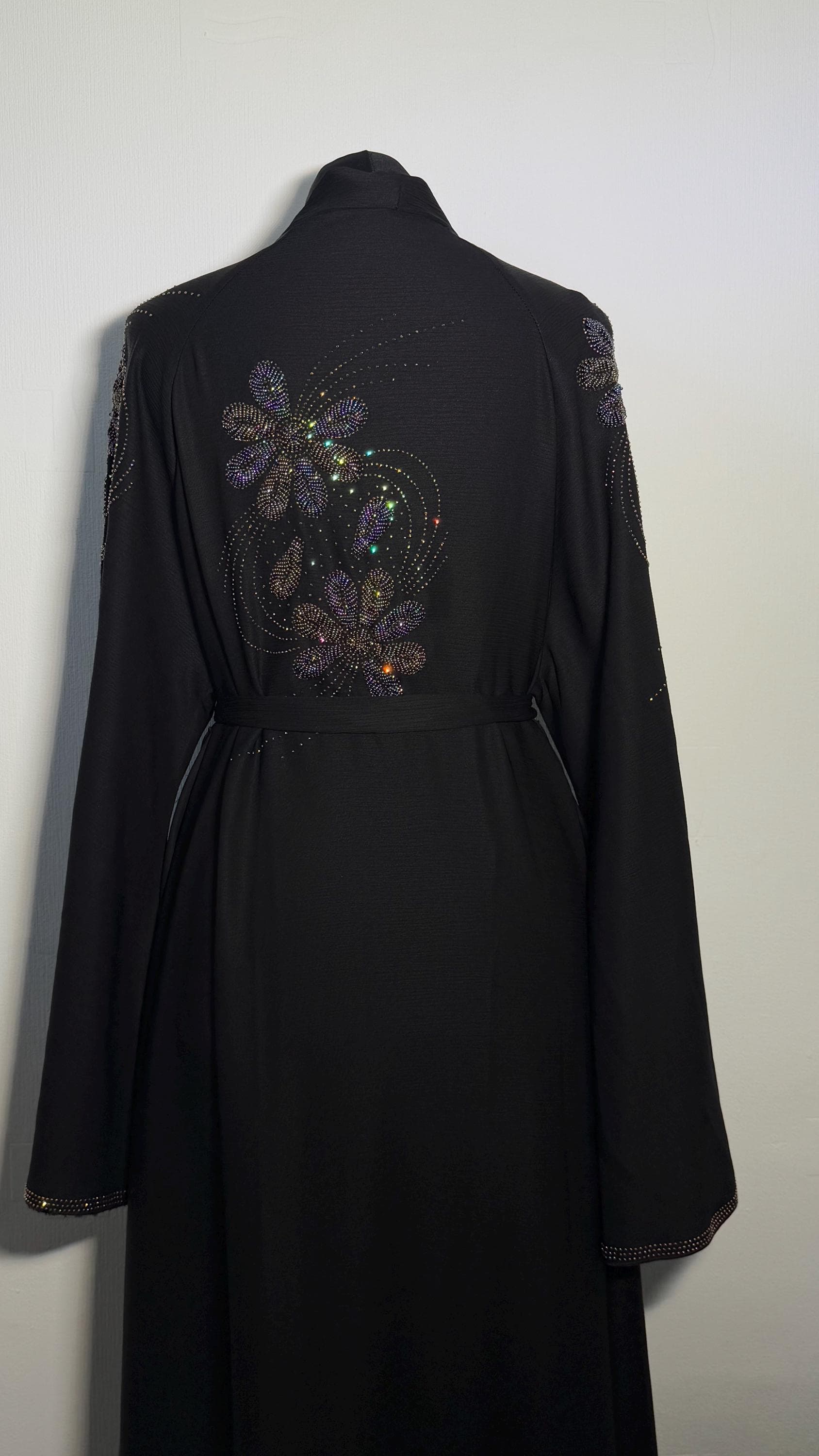 Luxury Black Beaded Abaya Free Size | Elegant Modest Dress | Crystal Embroidered Kaftan | Eid Evening Abaya