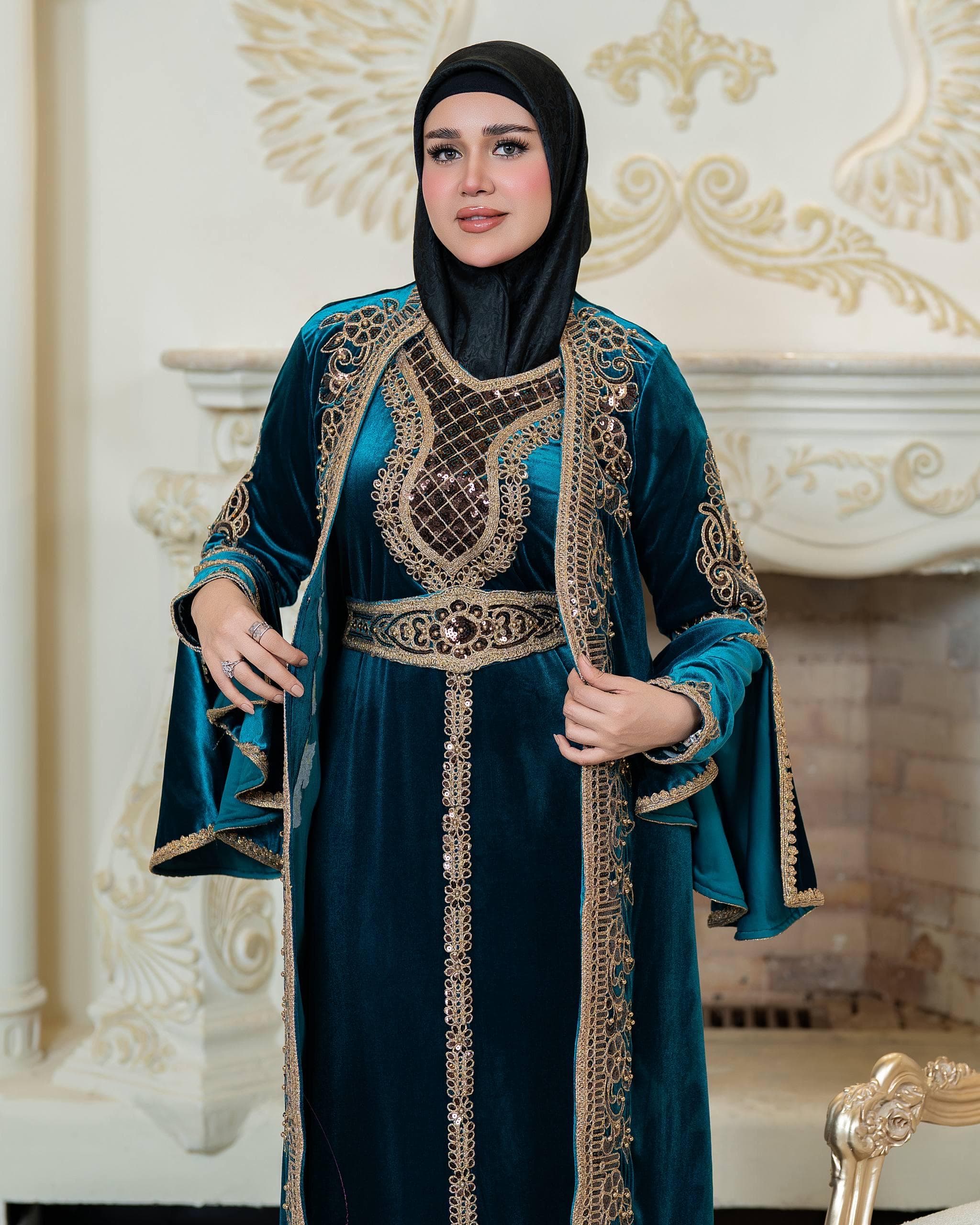 Luxury Qadifa Kaftan Dress | Embroidered & Crystal Detail | Modest Islamic Evening Wear for Wedding  Eid - image 3