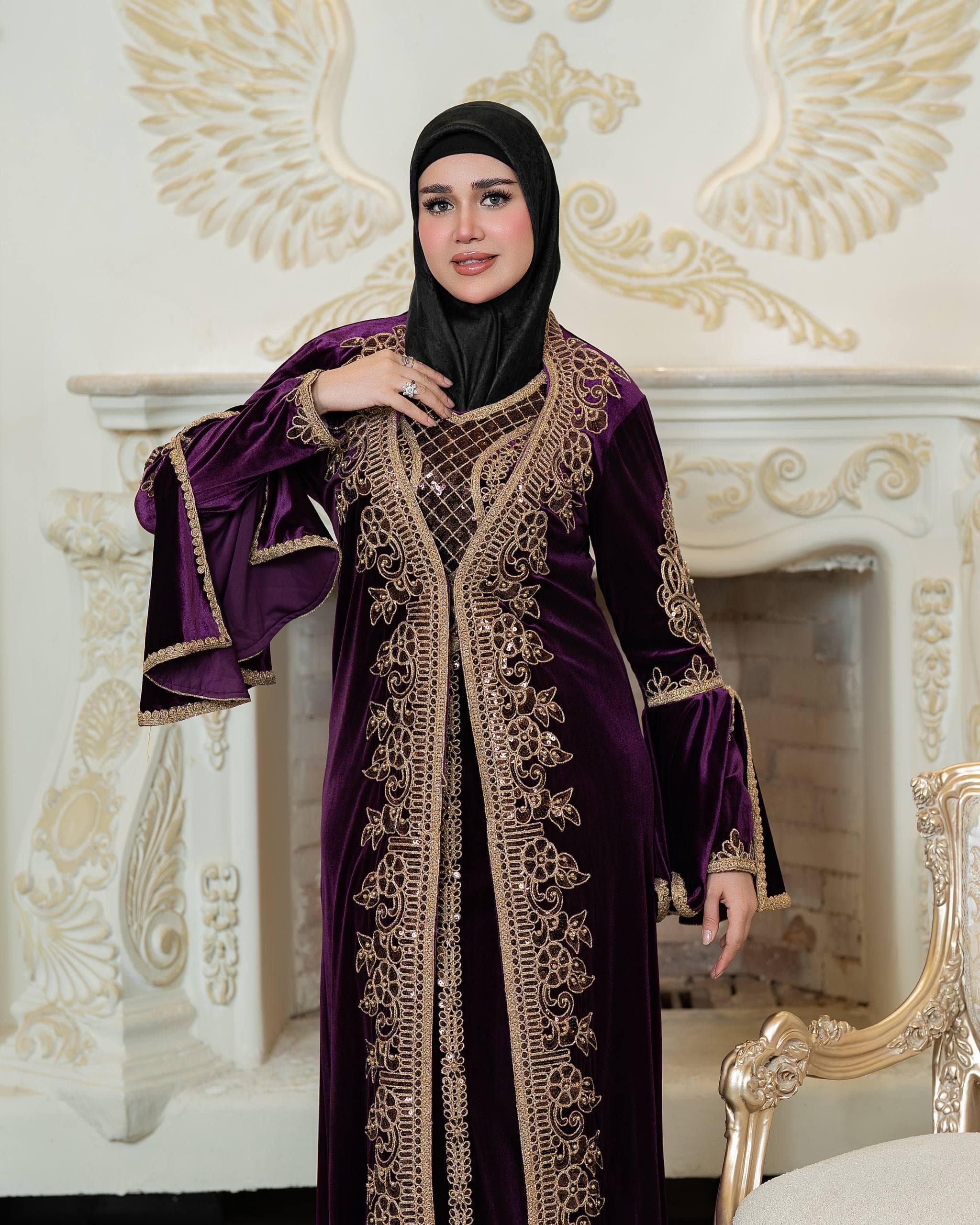 Luxury Qadifa Kaftan Dress | Embroidered & Crystal Detail | Modest Islamic Evening Wear for Wedding  Eid - image 4