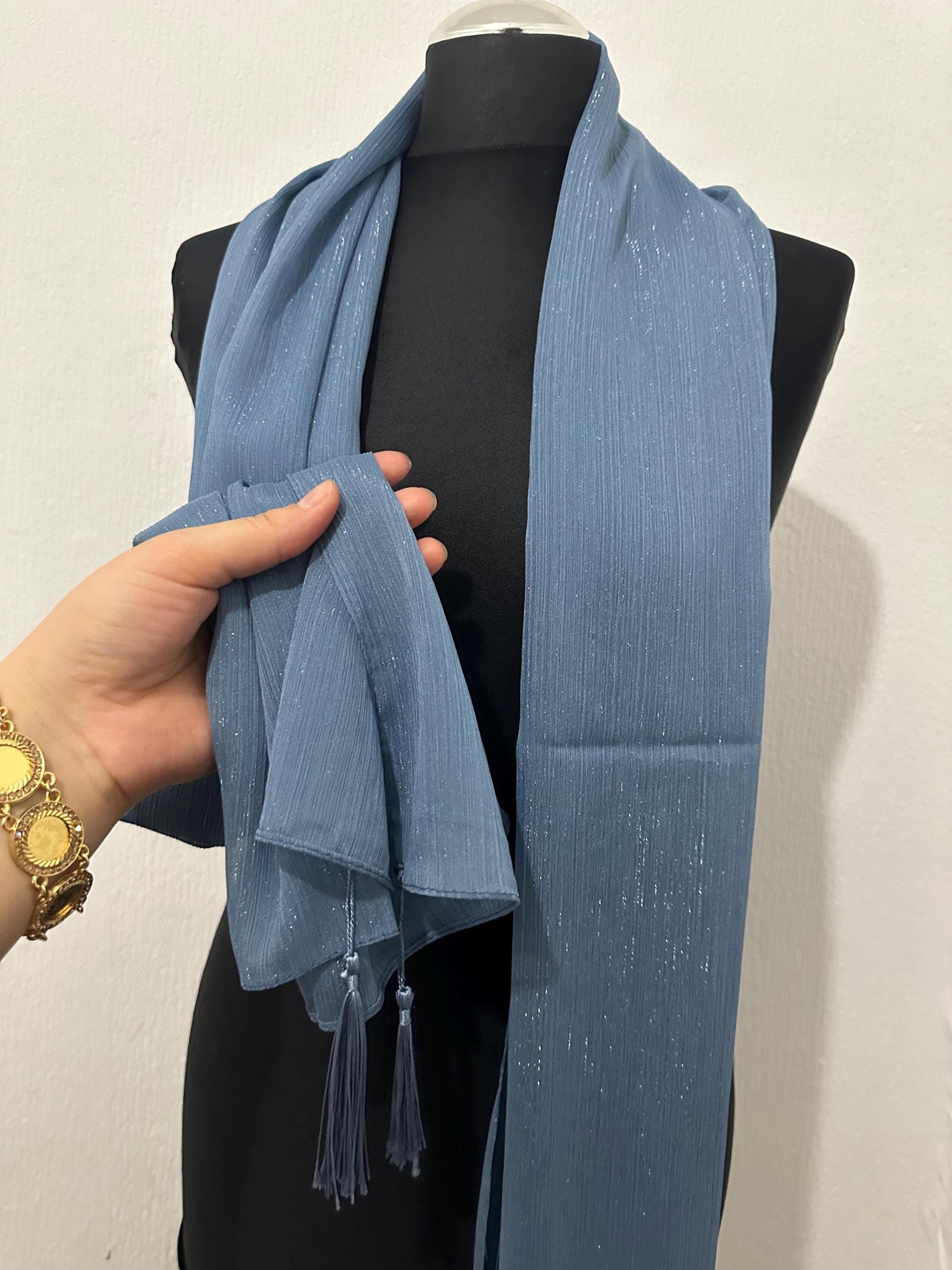Soft Blue Shimmer Shawl – Lightweight Sparkle Scarf – Hijab Wrap – Eid Party Evening Stole