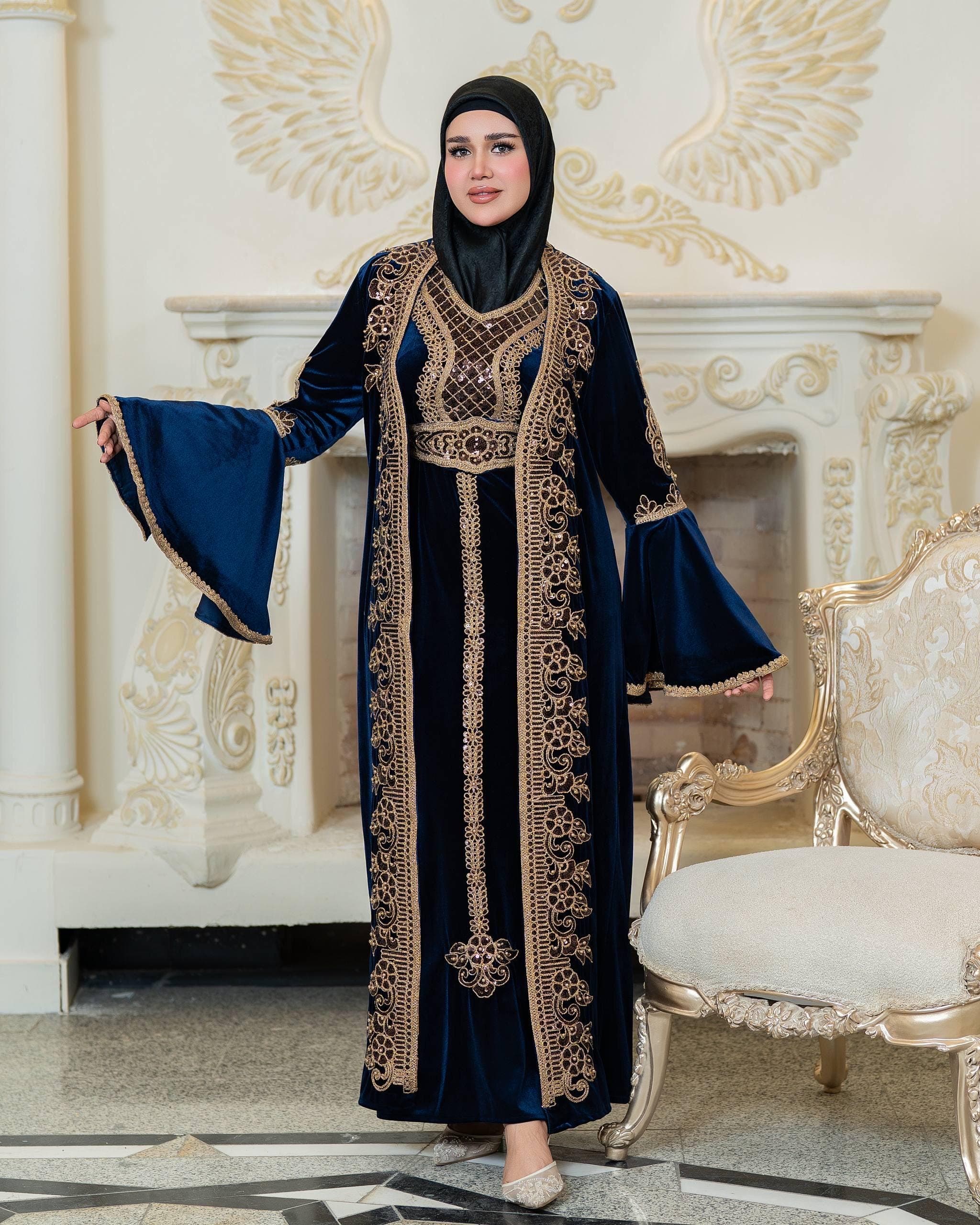Luxury Qadifa Kaftan Dress | Embroidered & Crystal Detail | Modest Islamic Evening Wear for Wedding  Eid - image 5