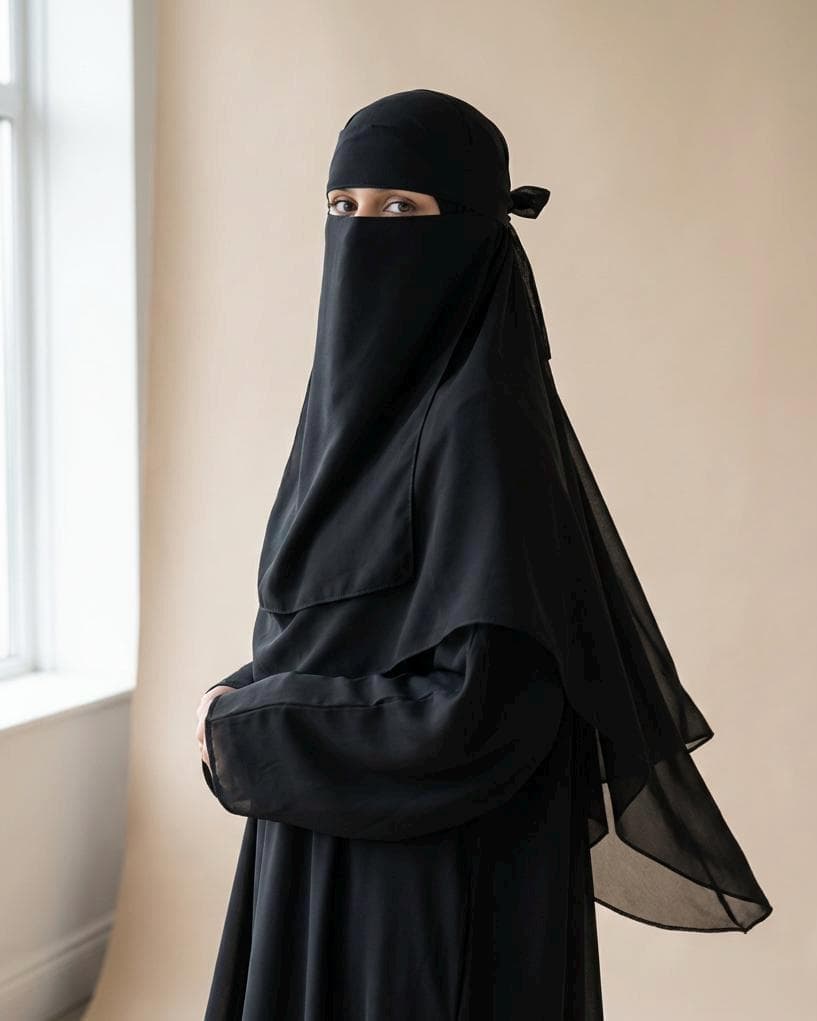 Two-Layer Tie-Back Niqab – Breathable Chiffon Face Veil, Modest Islamic Hijab
